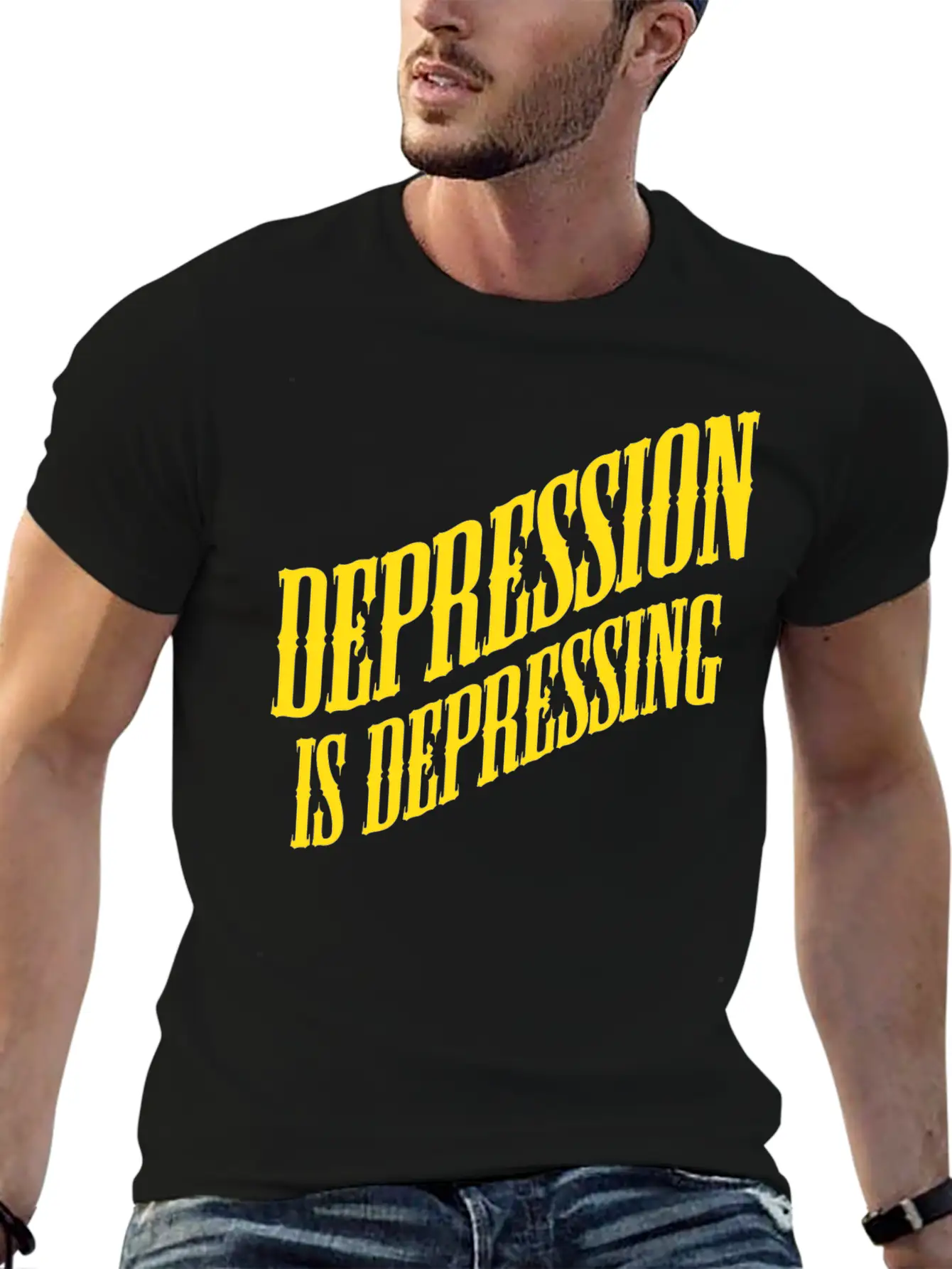 Depression Is Depressing Parody Joke Tee Unisex Short Sleeve Soft Cotton T-Shirt – Casual Everyday Wear