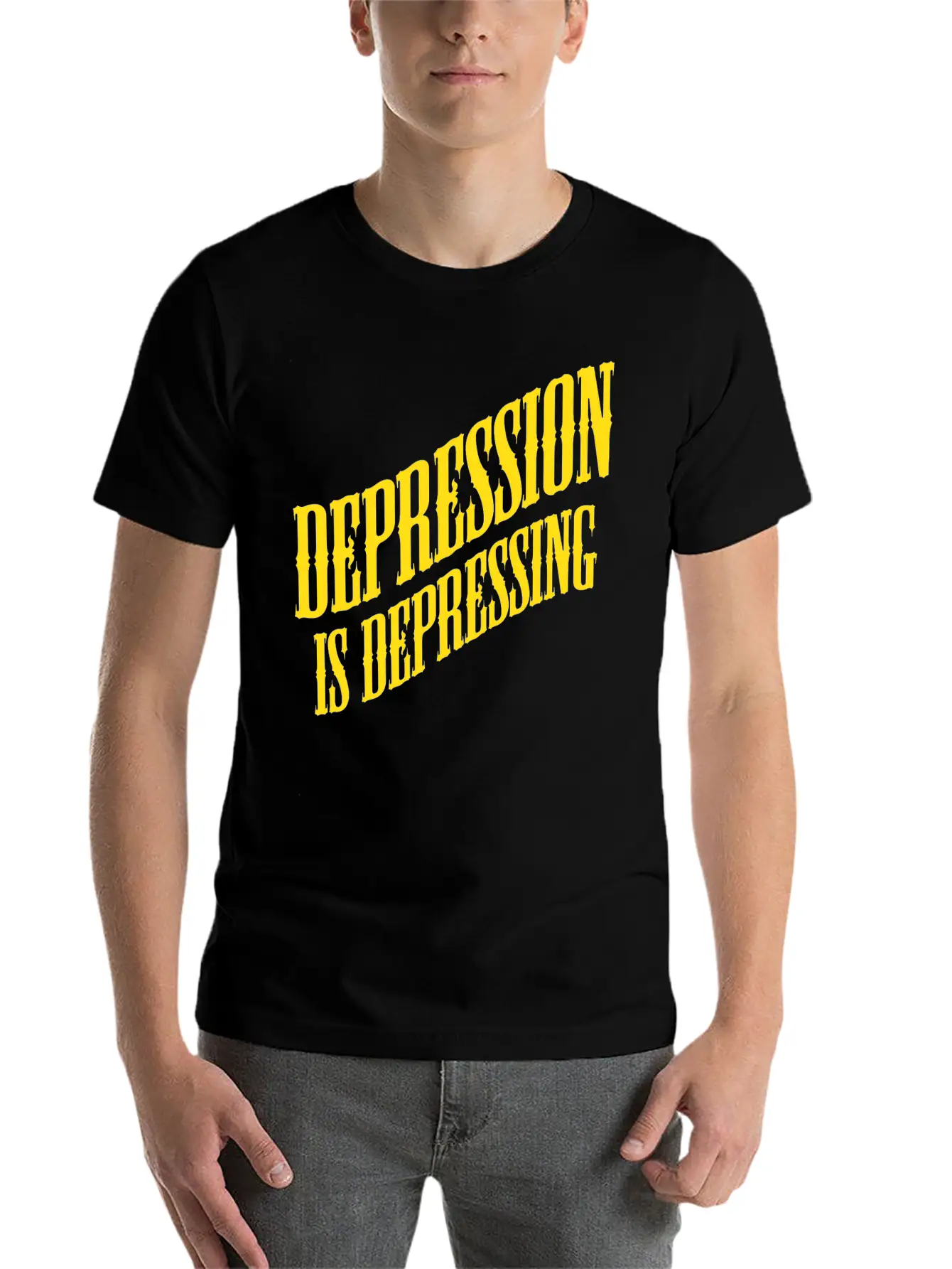 Depression Is Depressing Parody Joke Tee Unisex Short Sleeve Soft Cotton T-Shirt – Casual Everyday Wear