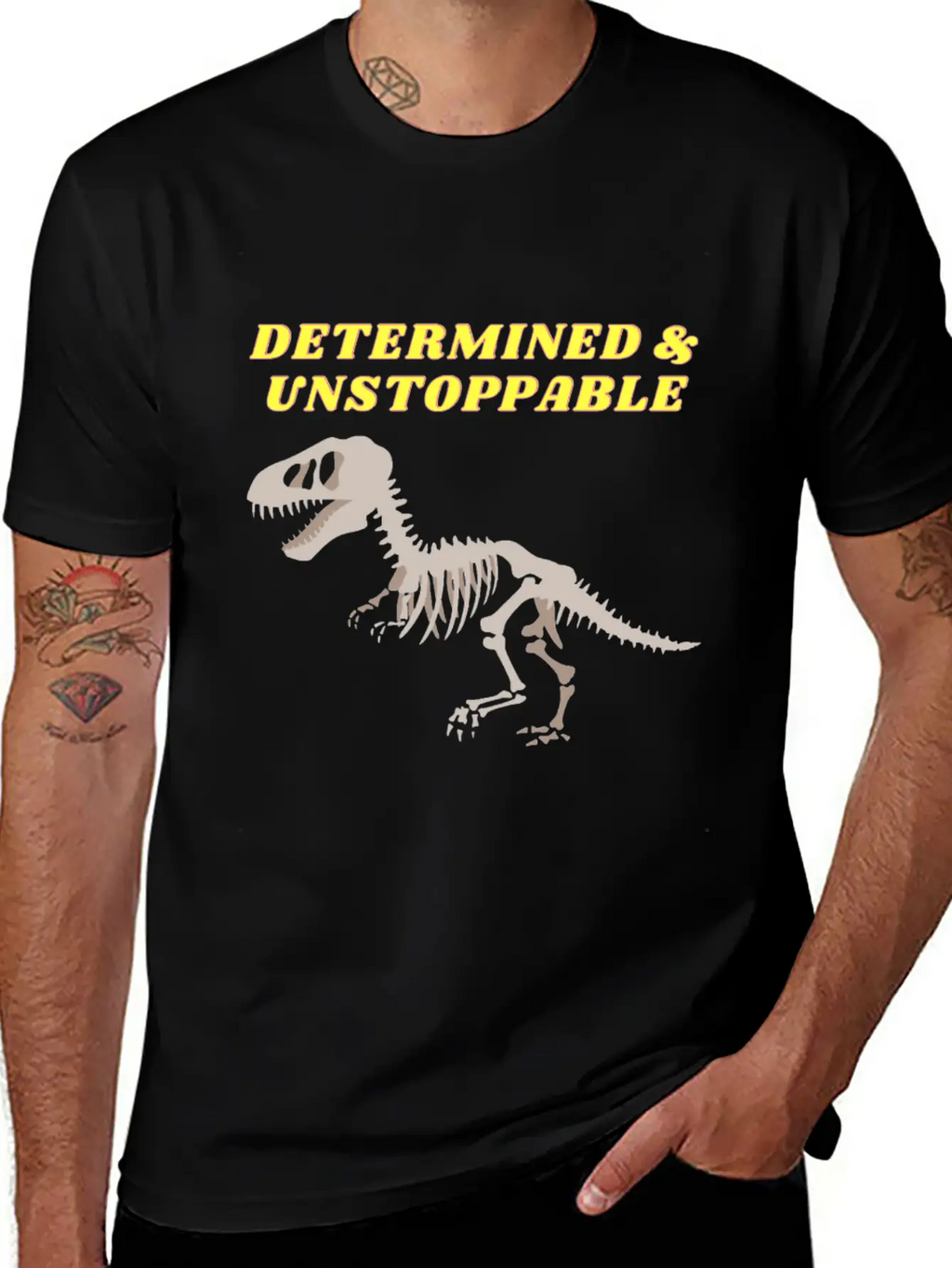 Determination Motivational Dinosaur Unstoppable Unisex Short Sleeve Soft Cotton T-Shirt – Casual Everyday Wear
