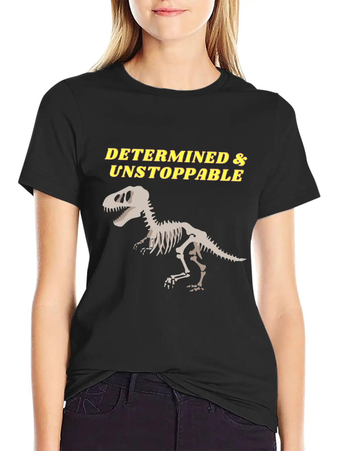 Determination Motivational Dinosaur Unstoppable Unisex Short Sleeve Soft Cotton T-Shirt – Casual Everyday Wear