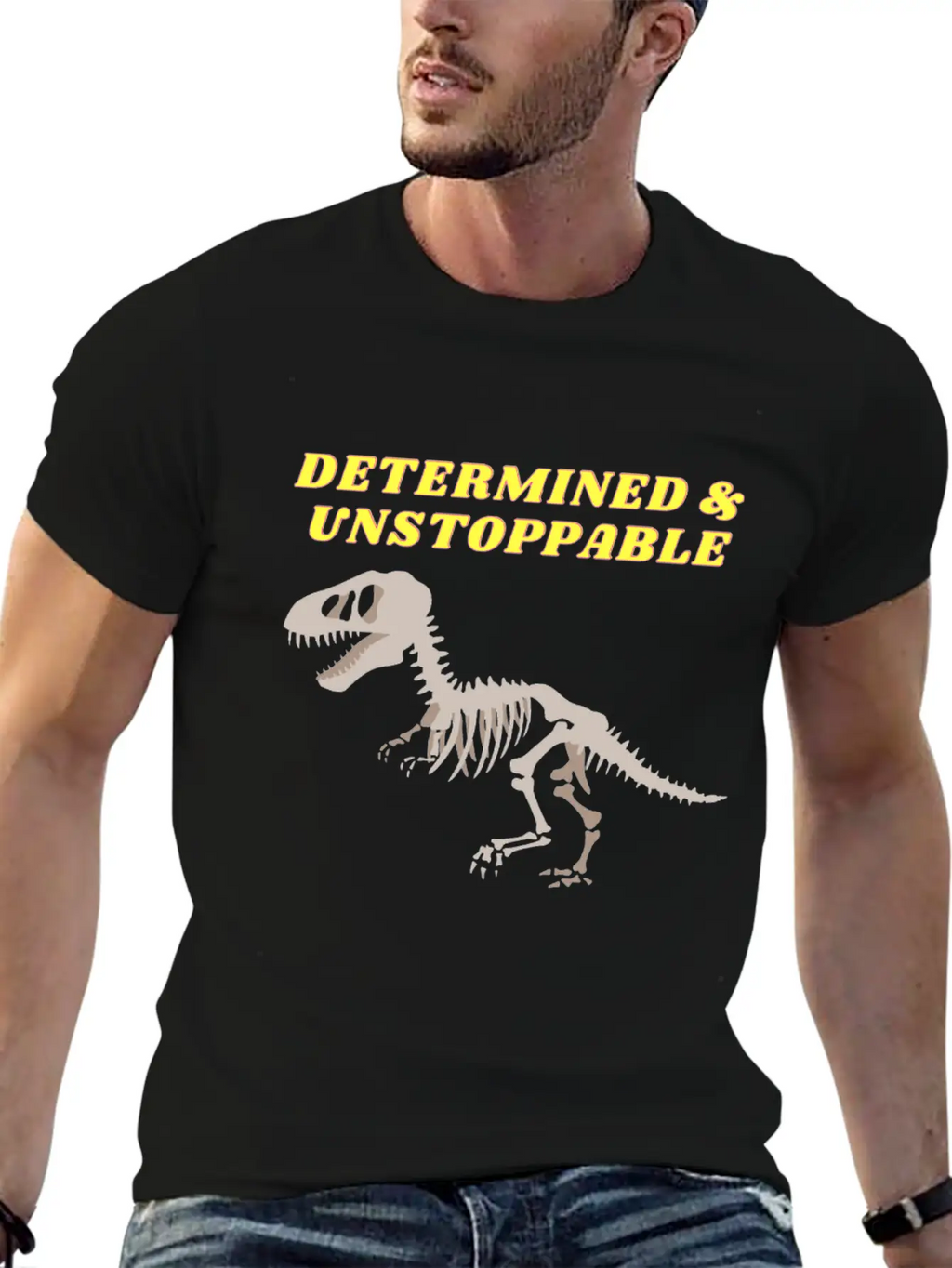 Determination Motivational Dinosaur Unstoppable Unisex Short Sleeve Soft Cotton T-Shirt – Casual Everyday Wear