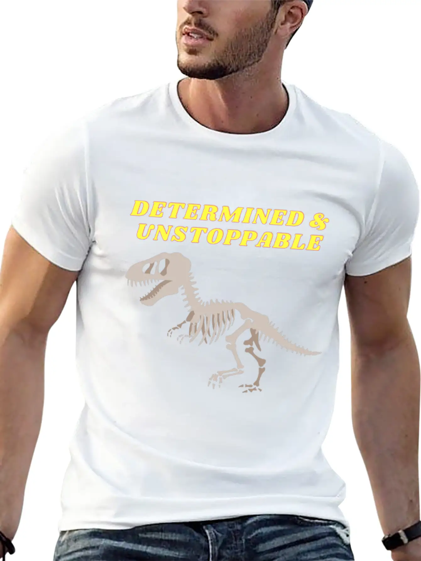 Determination Motivational Dinosaur Unstoppable Unisex Short Sleeve Soft Cotton T-Shirt – Casual Everyday Wear