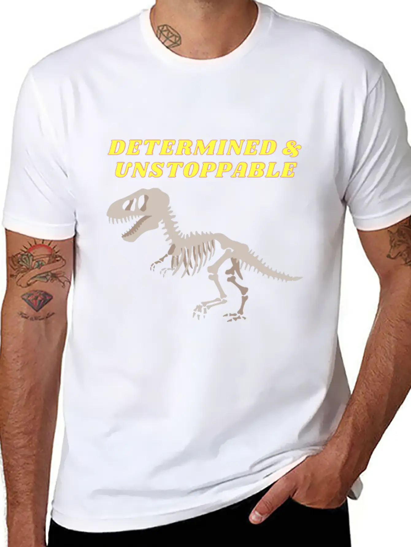 Determination Motivational Dinosaur Unstoppable Unisex Short Sleeve Soft Cotton T-Shirt – Casual Everyday Wear