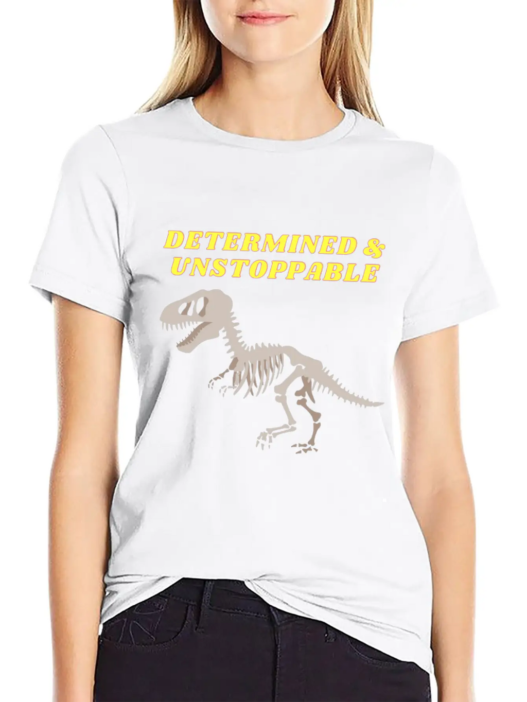 Determination Motivational Dinosaur Unstoppable Unisex Short Sleeve Soft Cotton T-Shirt – Casual Everyday Wear