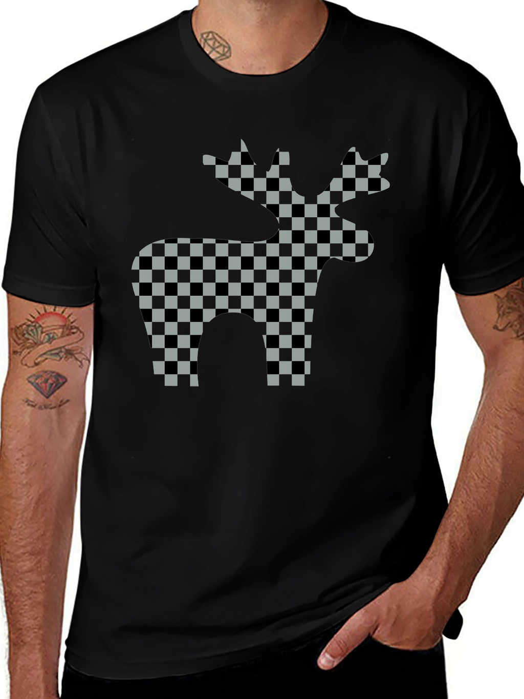 Checkered Moose Graphic T-Shirt