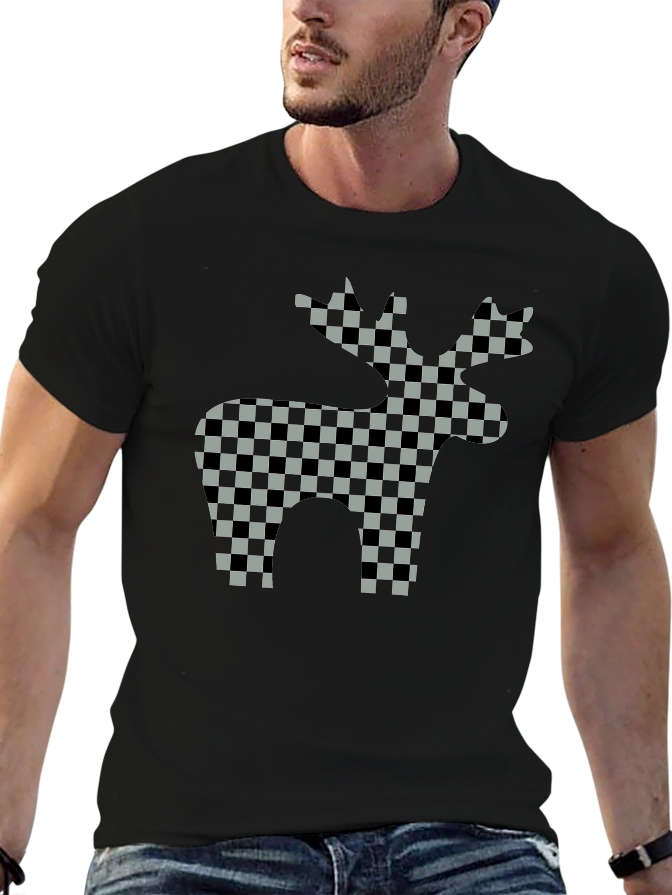 Checkered Moose Graphic T-Shirt