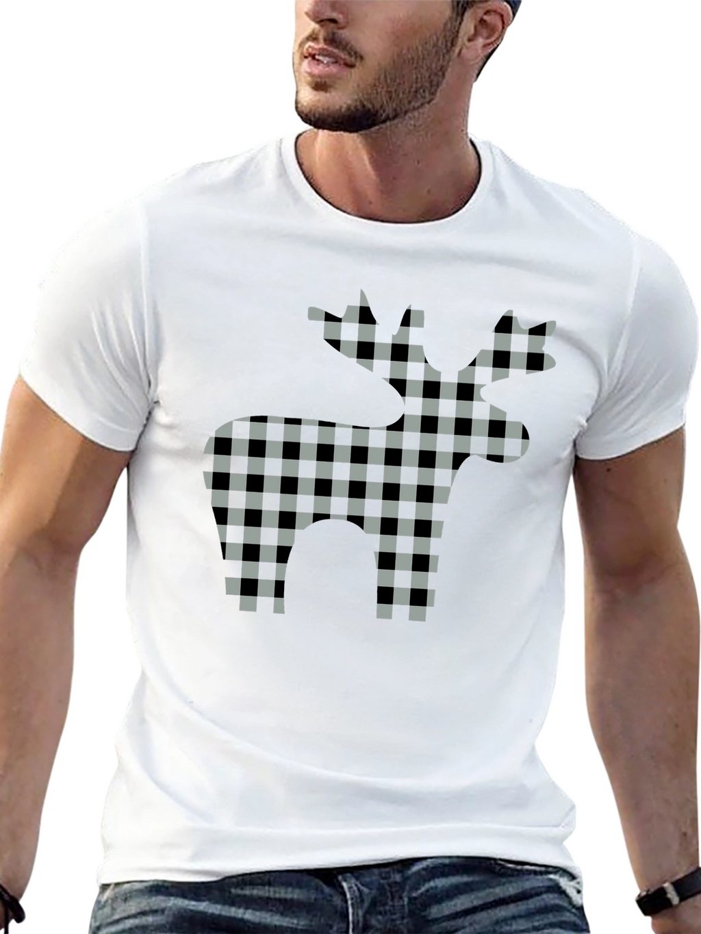 Checkered Moose Graphic T-Shirt