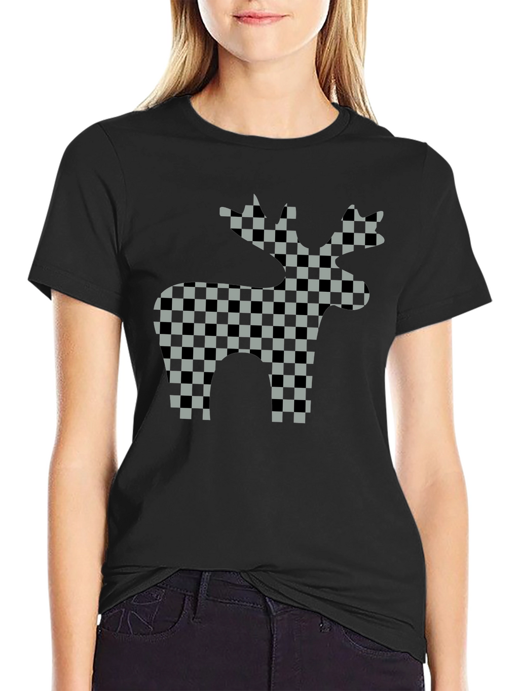 Checkered Moose Graphic T-Shirt