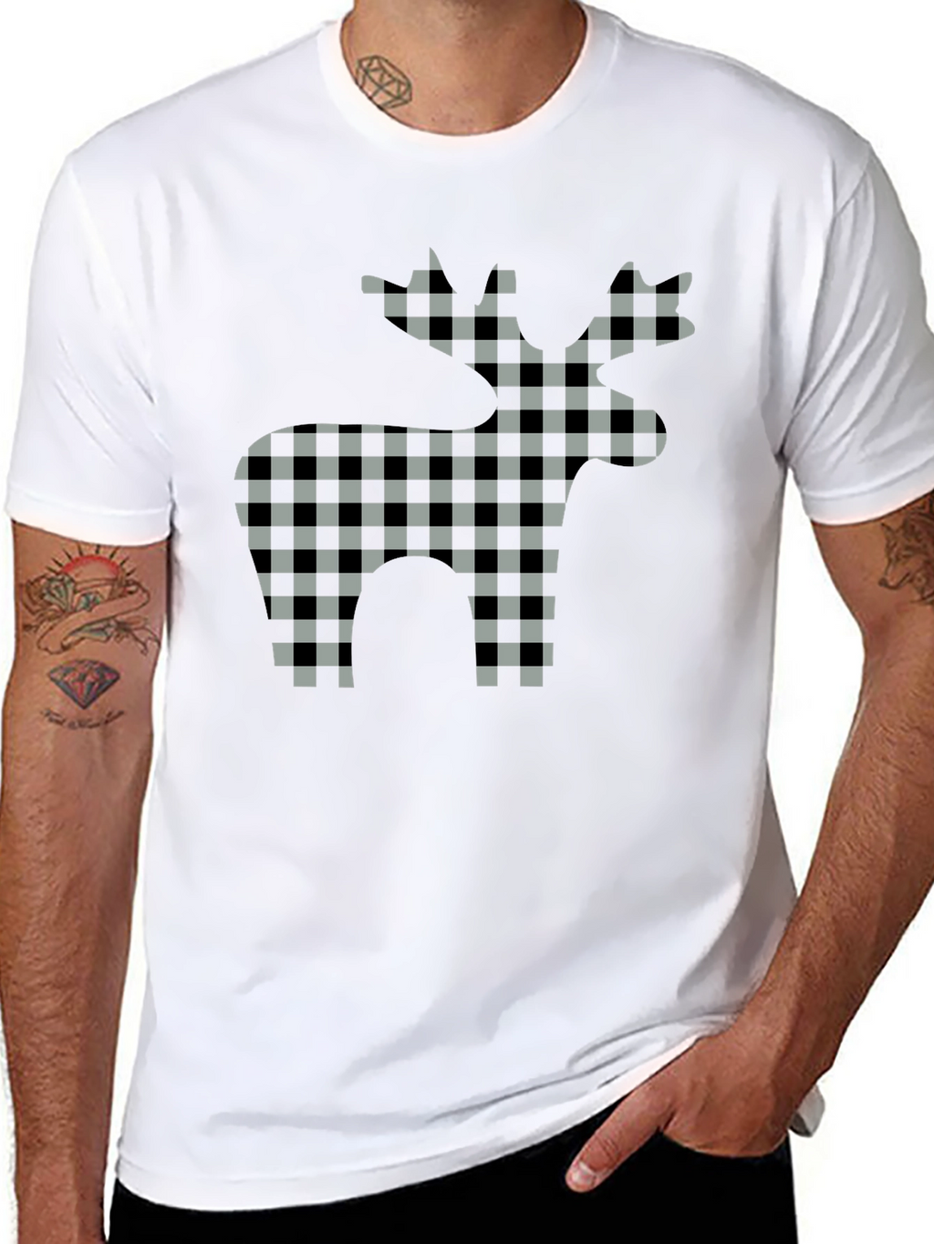 Checkered Moose Graphic T-Shirt