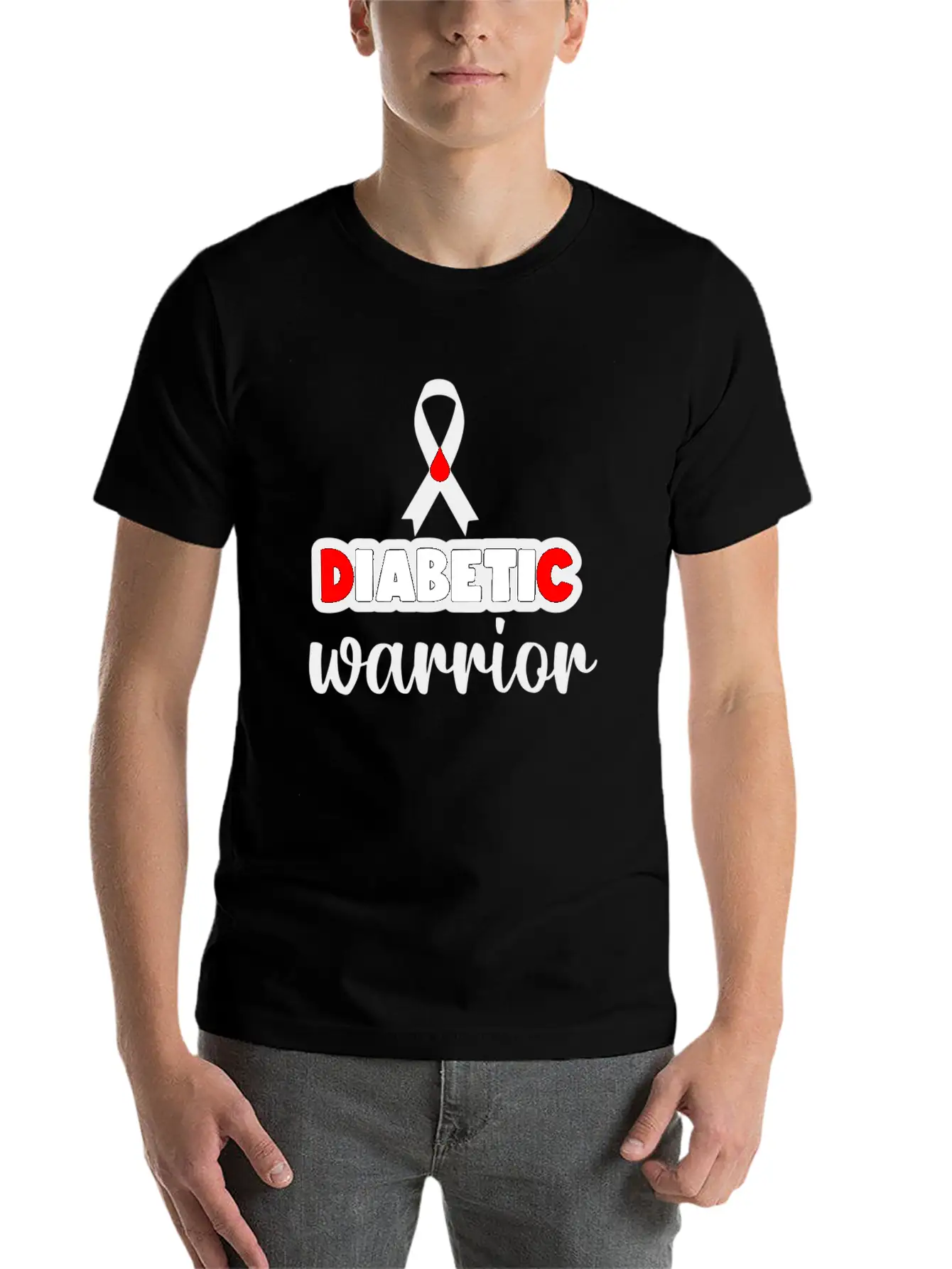Diabetic Warrior Cancer Ribbon Diabetes Awareness Unisex Short Sleeve Soft Cotton T-Shirt – Casual Everyday Wear