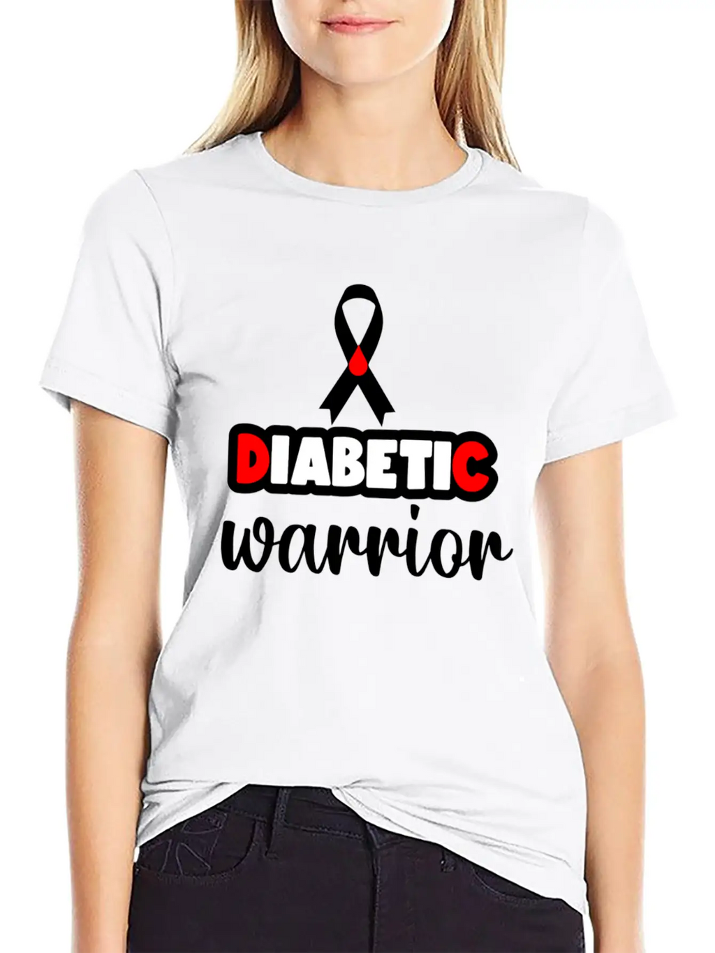 Diabetic Warrior Cancer Ribbon Diabetes Awareness Unisex Short Sleeve Soft Cotton T-Shirt – Casual Everyday Wear