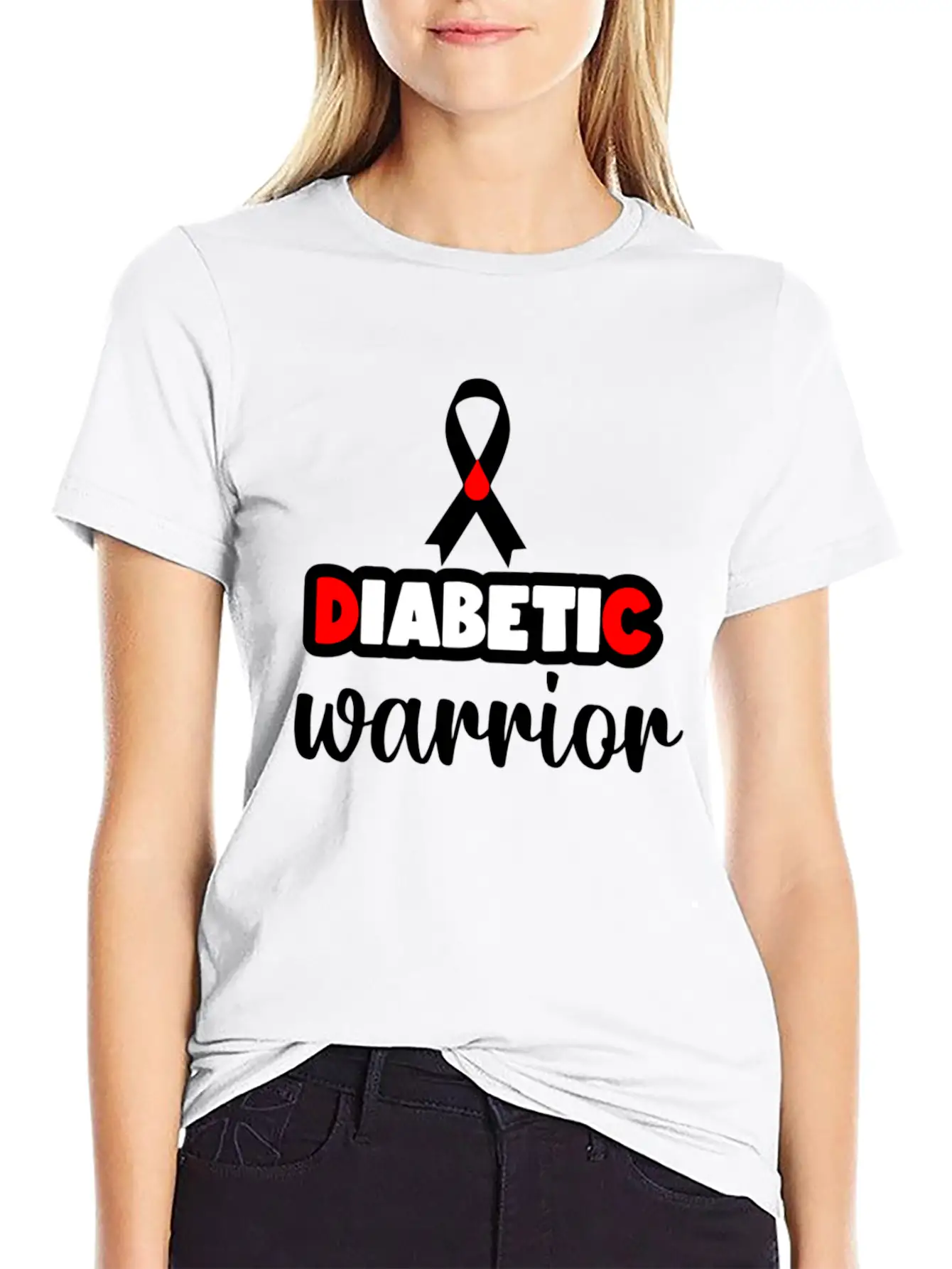 Diabetic Warrior Cancer Ribbon Diabetes Awareness Unisex Short Sleeve Soft Cotton T-Shirt – Casual Everyday Wear