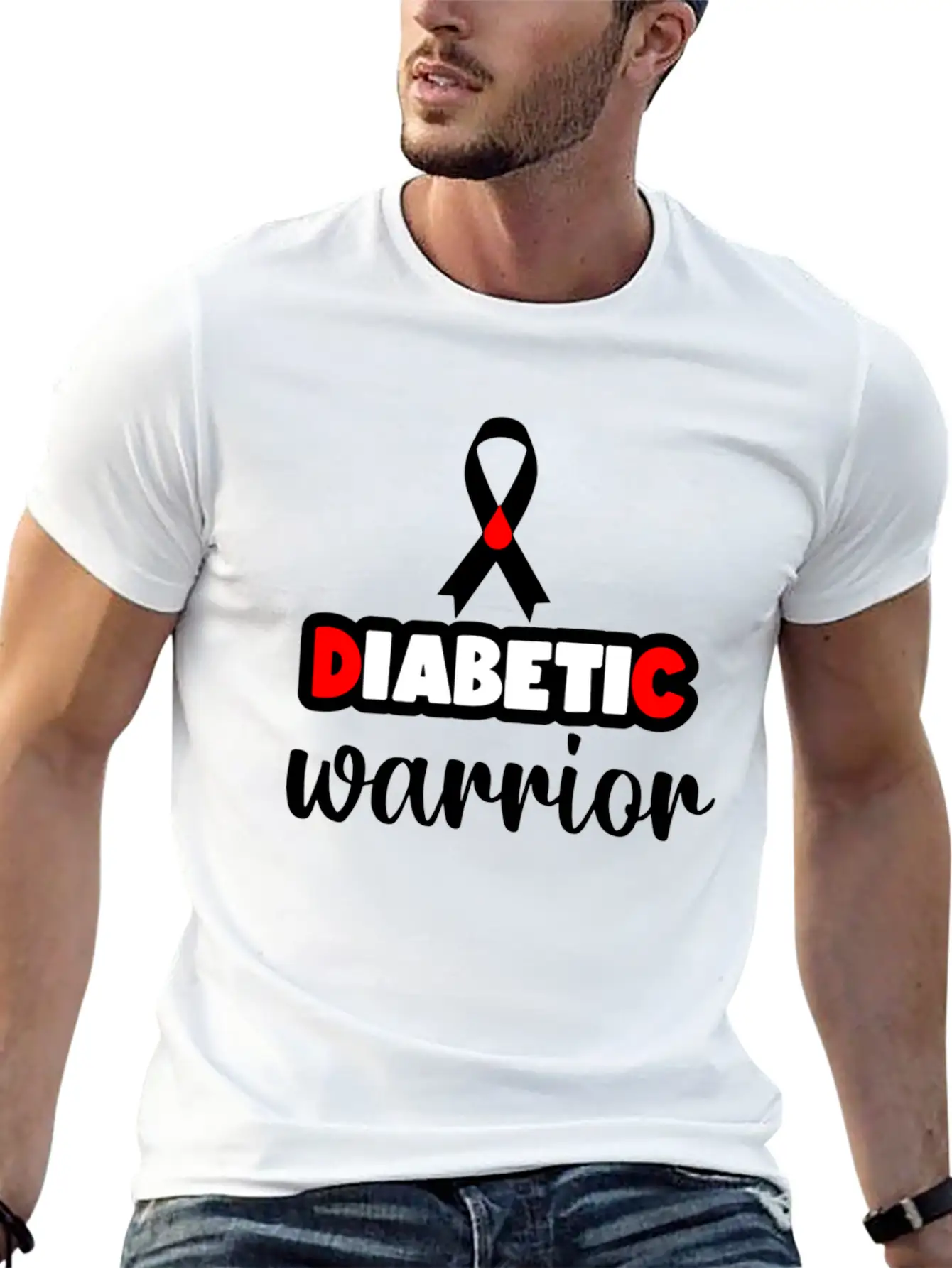 Diabetic Warrior Cancer Ribbon Diabetes Awareness Unisex Short Sleeve Soft Cotton T-Shirt – Casual Everyday Wear