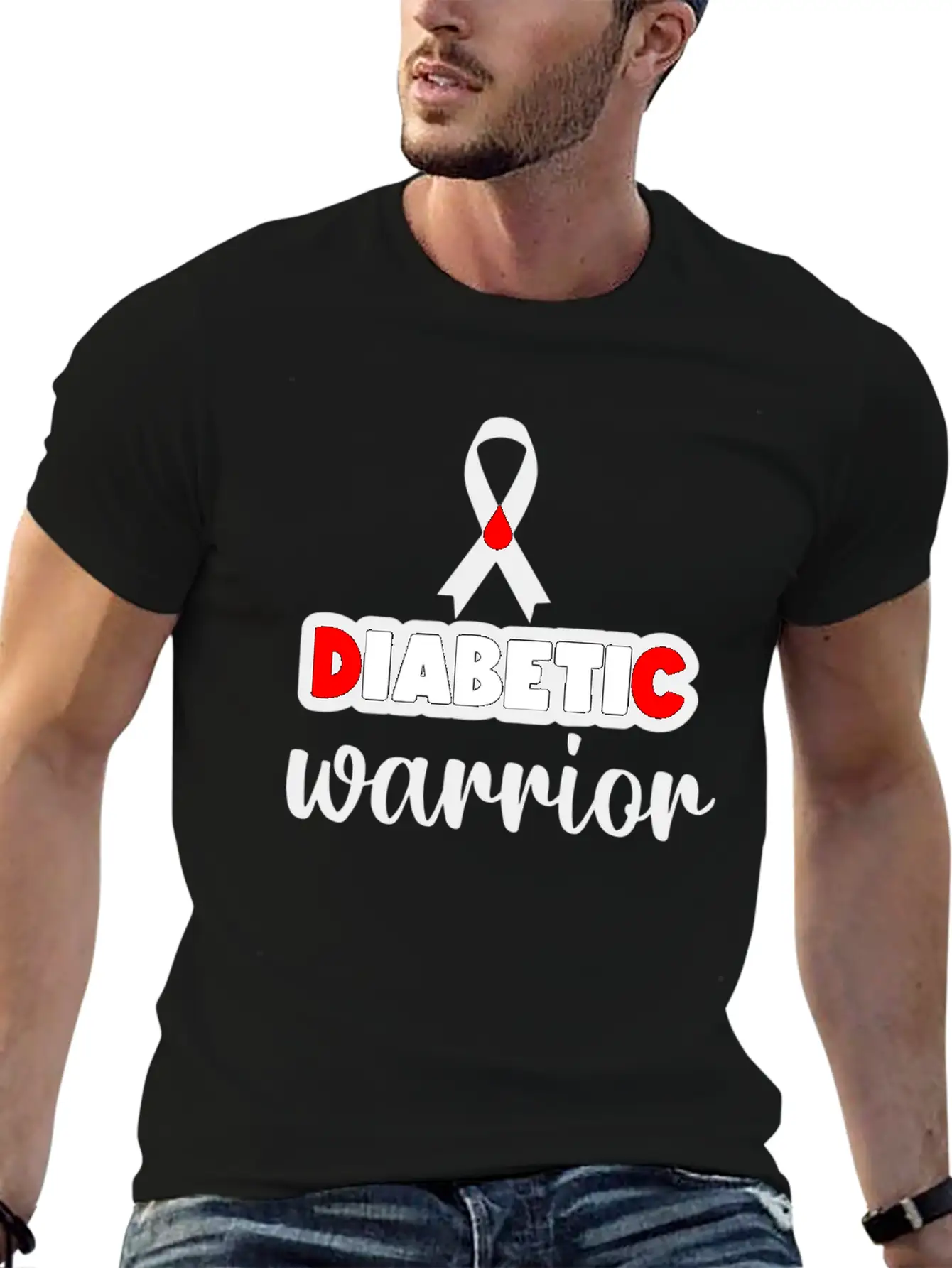 Diabetic Warrior Cancer Ribbon Diabetes Awareness Unisex Short Sleeve Soft Cotton T-Shirt – Casual Everyday Wear