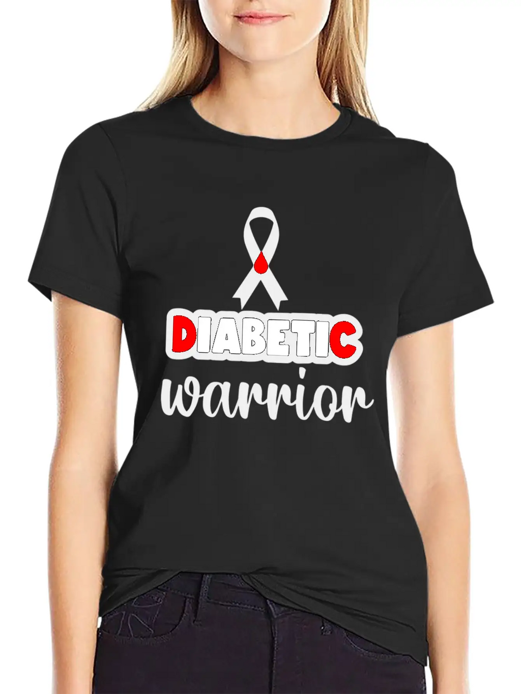 Diabetic Warrior Cancer Ribbon Diabetes Awareness Unisex Short Sleeve Soft Cotton T-Shirt – Casual Everyday Wear