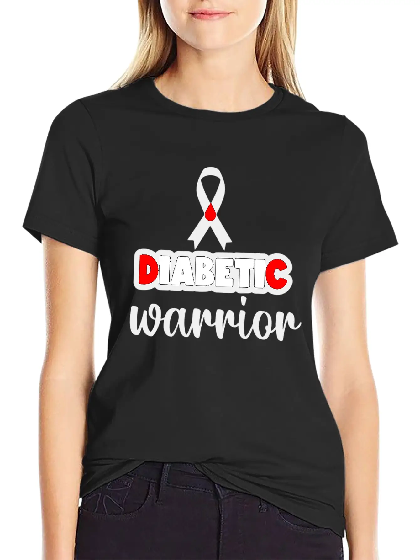 Diabetic Warrior Cancer Ribbon Diabetes Awareness Unisex Short Sleeve Soft Cotton T-Shirt – Casual Everyday Wear