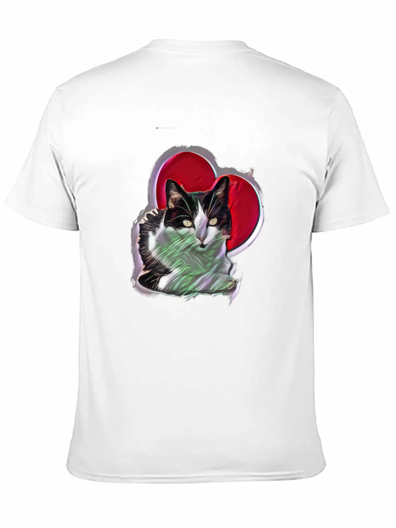 Digital Design Black White Cat Love Heart Unisex Casual T-Shirt – Clean Design For Daily Comfort