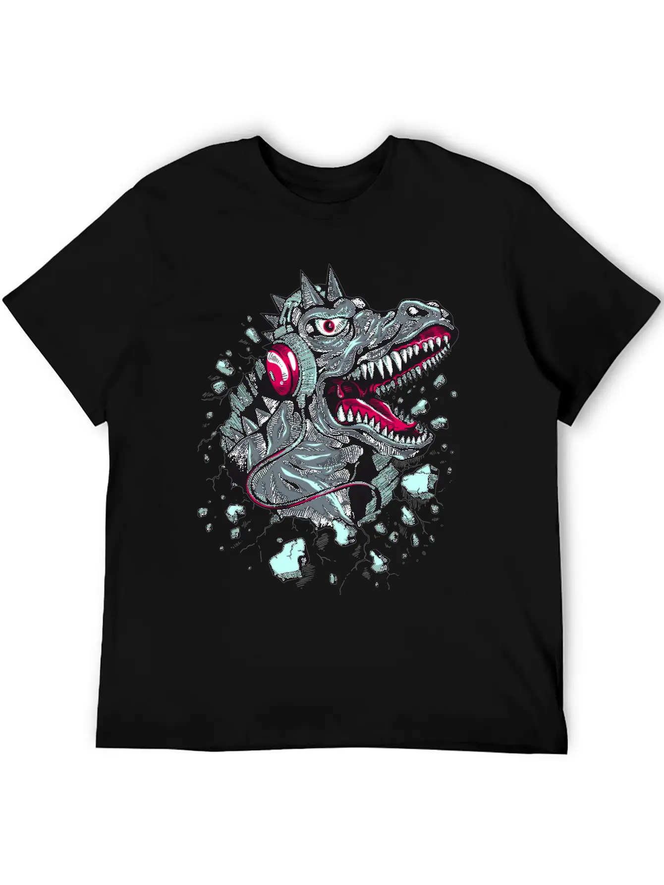 Dinosaur-reptile-music-headphones Stylish Everyday T-Shirt – Unisex Basic Cotton Tee