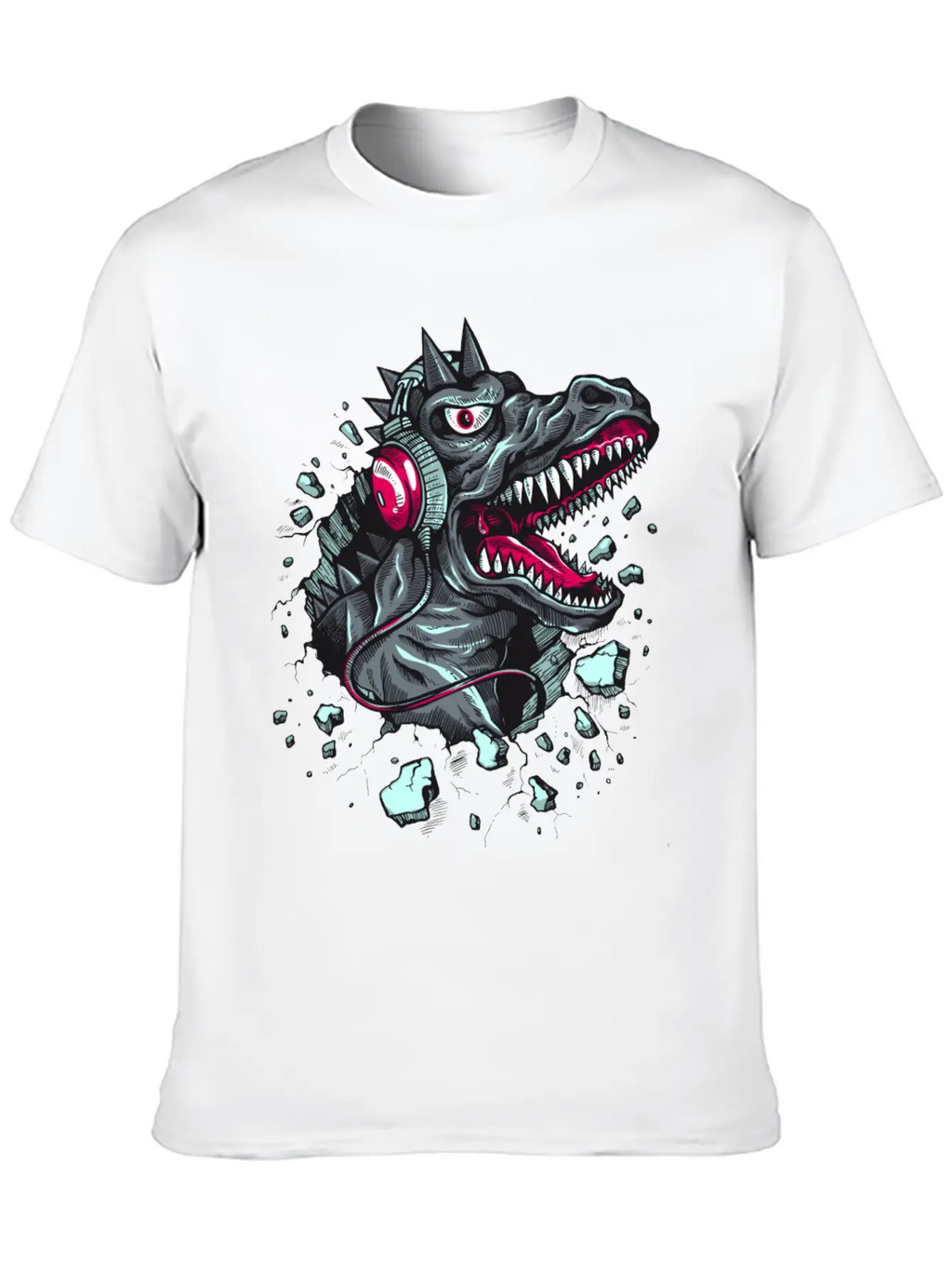 Dinosaur-reptile-music-headphones Stylish Everyday T-Shirt – Unisex Basic Cotton Tee