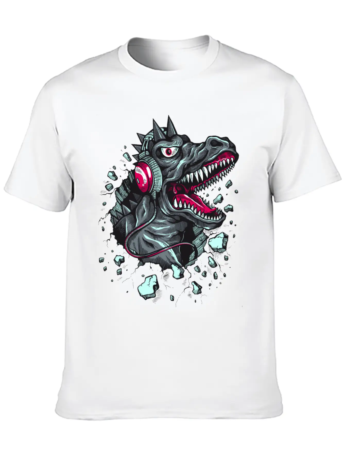 Dinosaur-reptile-music-headphones Stylish Everyday T-Shirt – Unisex Basic Cotton Tee