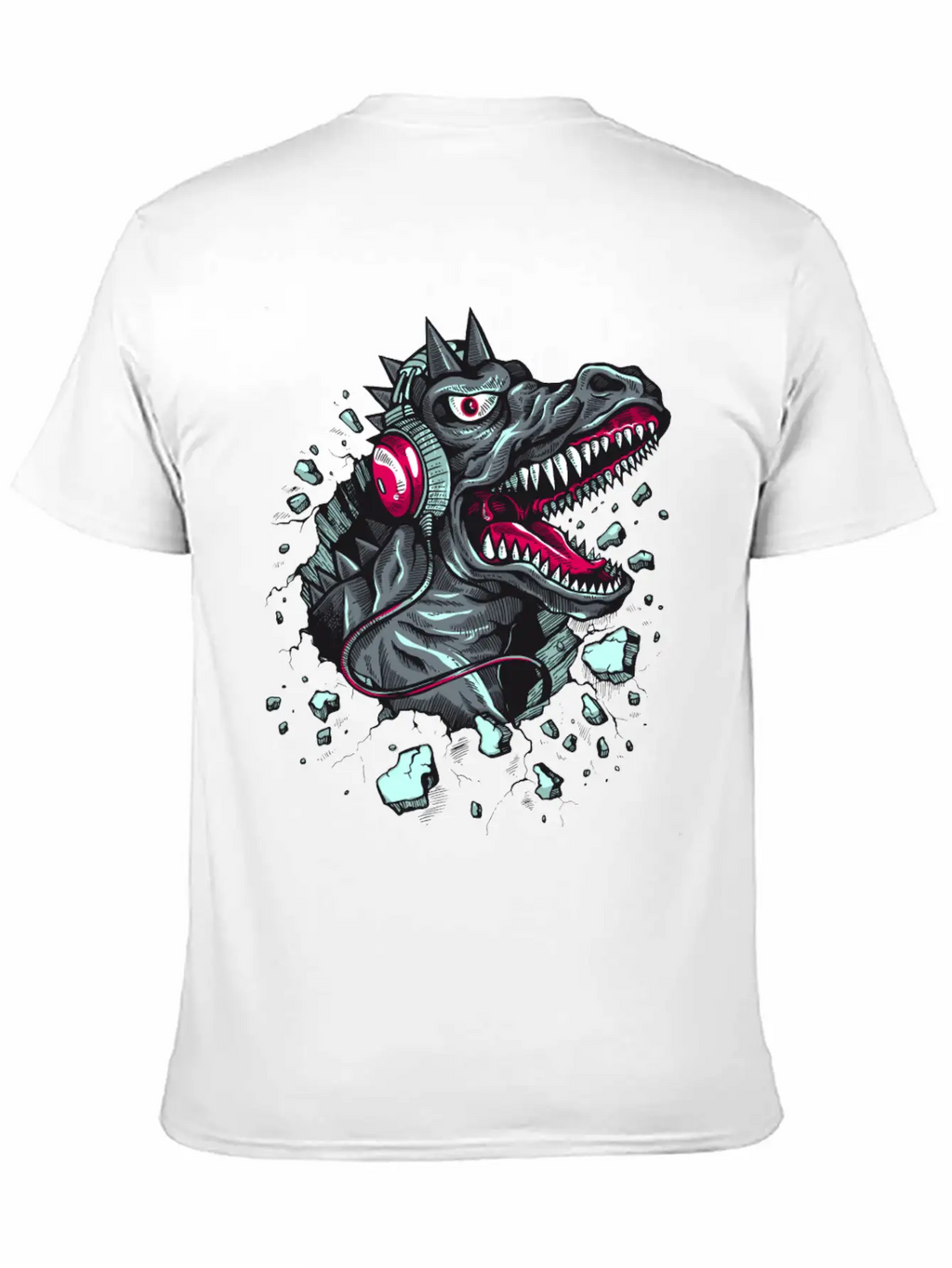 Dinosaur-reptile-music-headphones Stylish Everyday T-Shirt – Unisex Basic Cotton Tee