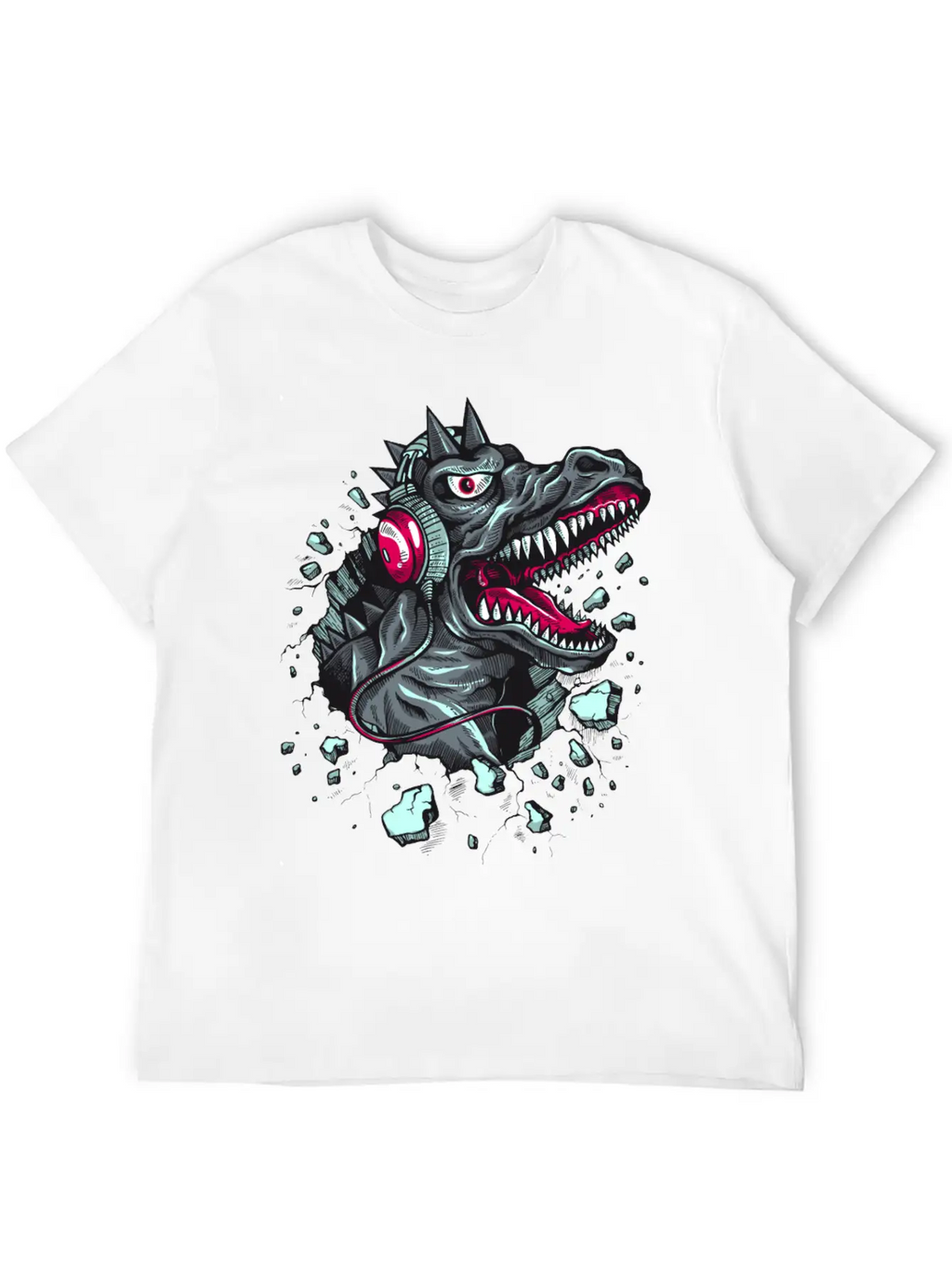 Dinosaur-reptile-music-headphones Stylish Everyday T-Shirt – Unisex Basic Cotton Tee