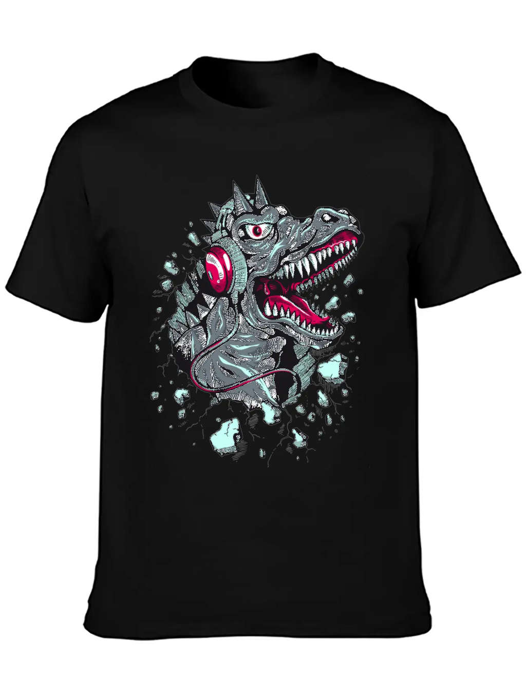 Dinosaur-reptile-music-headphones Stylish Everyday T-Shirt – Unisex Basic Cotton Tee
