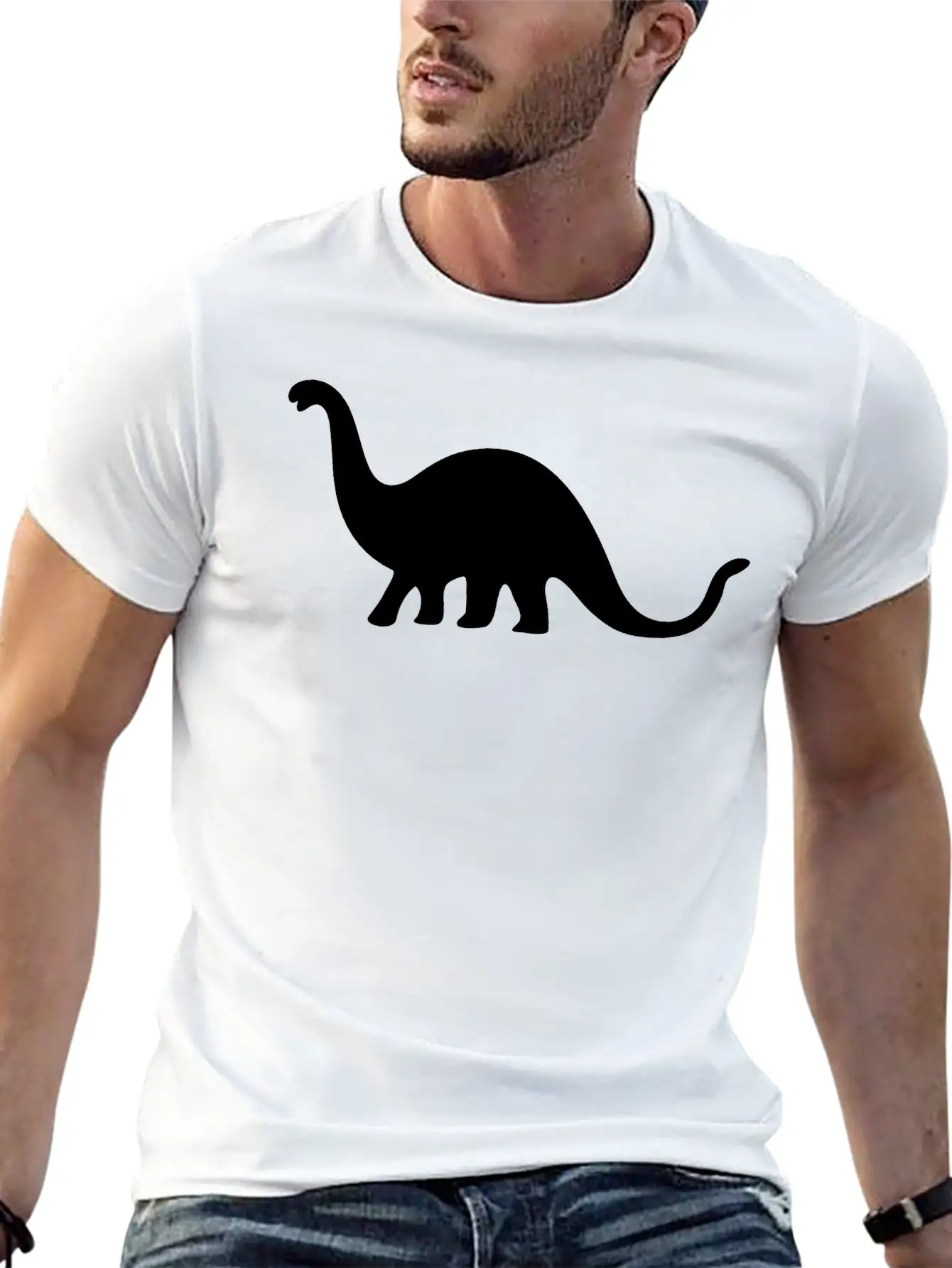 Dinosaur Vector Silhouette Essential Cotton Tee For Daily Outfits – Unisex Style