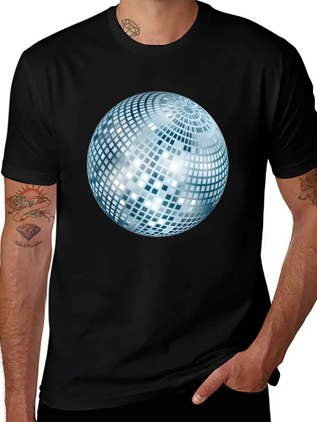 Disco Ball / Mirror Ball Glitter (Silver, PNG) Unisex Short Sleeve Soft Cotton T-Shirt – Casual Everyday Wear
