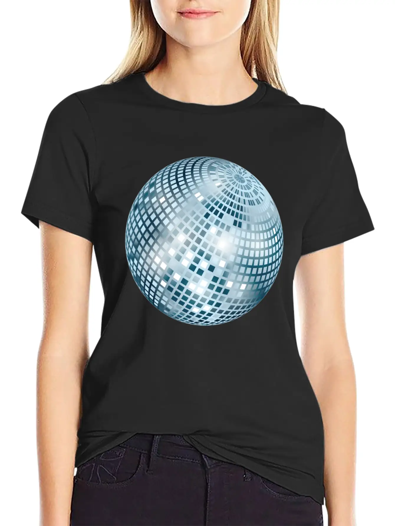 Disco Ball / Mirror Ball Glitter (Silver, PNG) Unisex Short Sleeve Soft Cotton T-Shirt – Casual Everyday Wear