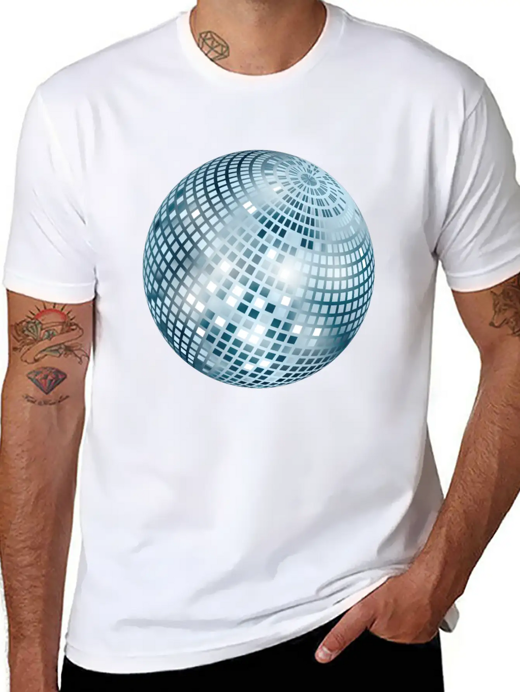 Disco Ball / Mirror Ball Glitter (Silver, PNG) Unisex Short Sleeve Soft Cotton T-Shirt – Casual Everyday Wear