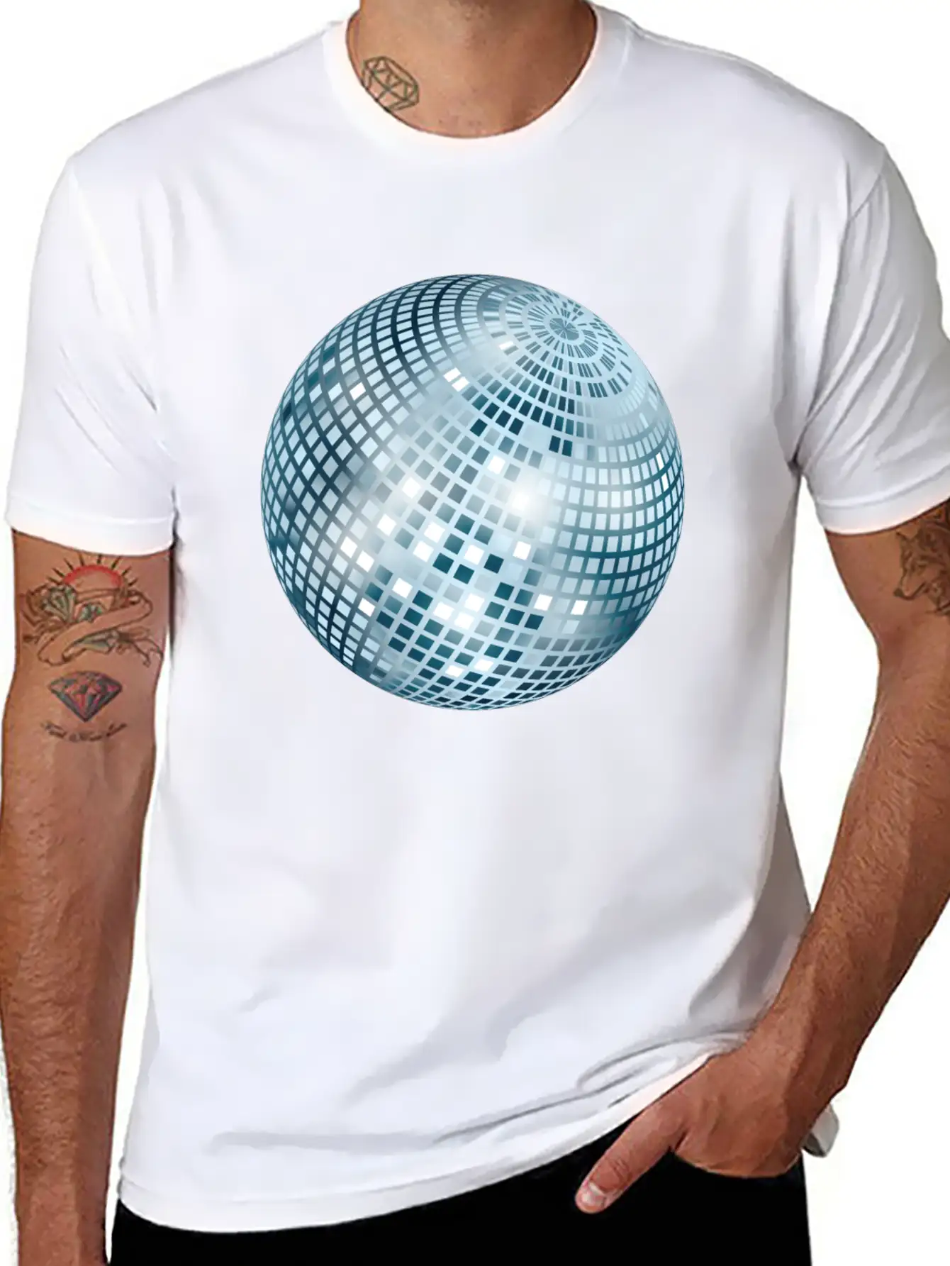 Disco Ball / Mirror Ball Glitter (Silver, PNG) Unisex Short Sleeve Soft Cotton T-Shirt – Casual Everyday Wear