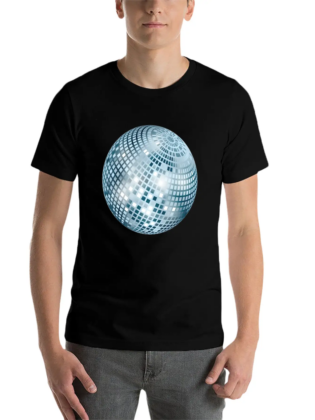 Disco Ball / Mirror Ball Glitter (Silver, PNG) Unisex Short Sleeve Soft Cotton T-Shirt – Casual Everyday Wear