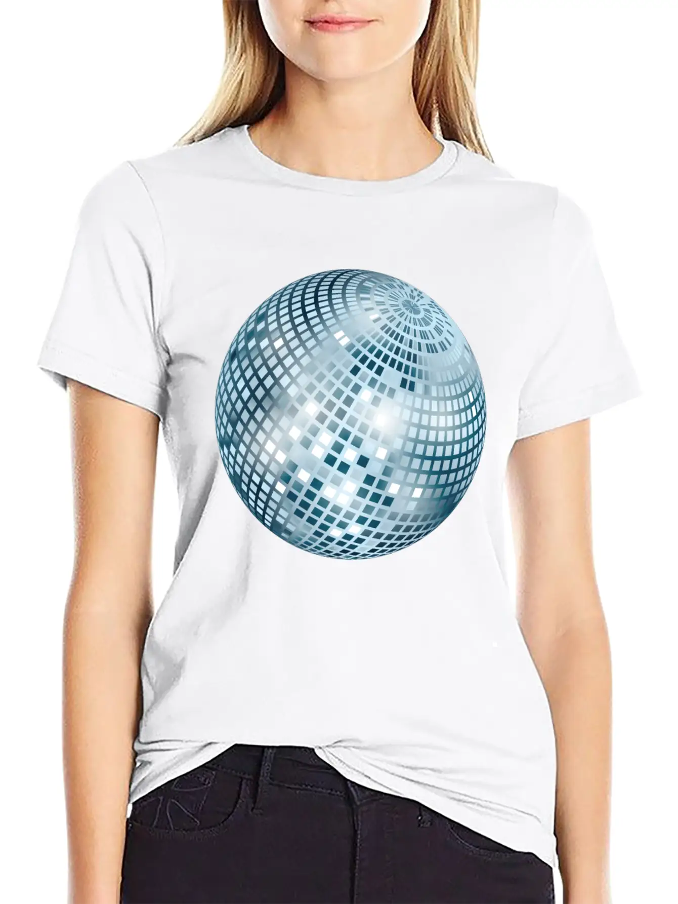 Disco Ball / Mirror Ball Glitter (Silver, PNG) Unisex Short Sleeve Soft Cotton T-Shirt – Casual Everyday Wear