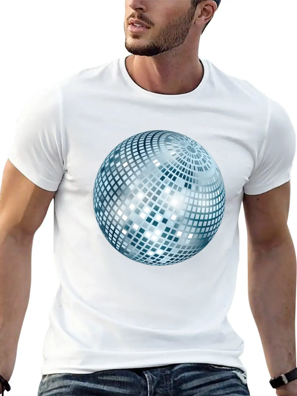 Disco Ball / Mirror Ball Glitter (Silver, PNG) Unisex Short Sleeve Soft Cotton T-Shirt – Casual Everyday Wear