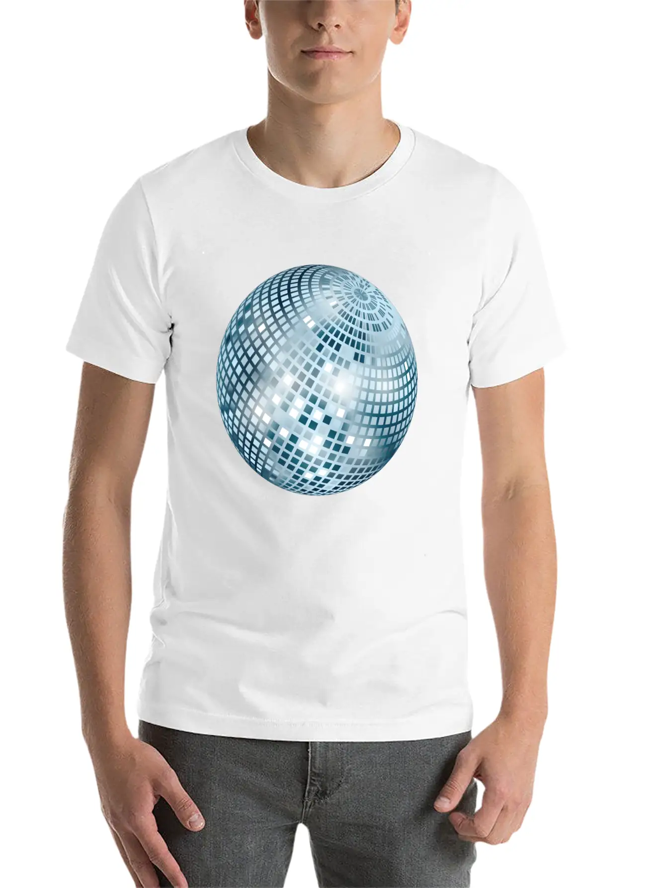 Disco Ball / Mirror Ball Glitter (Silver, PNG) Unisex Short Sleeve Soft Cotton T-Shirt – Casual Everyday Wear