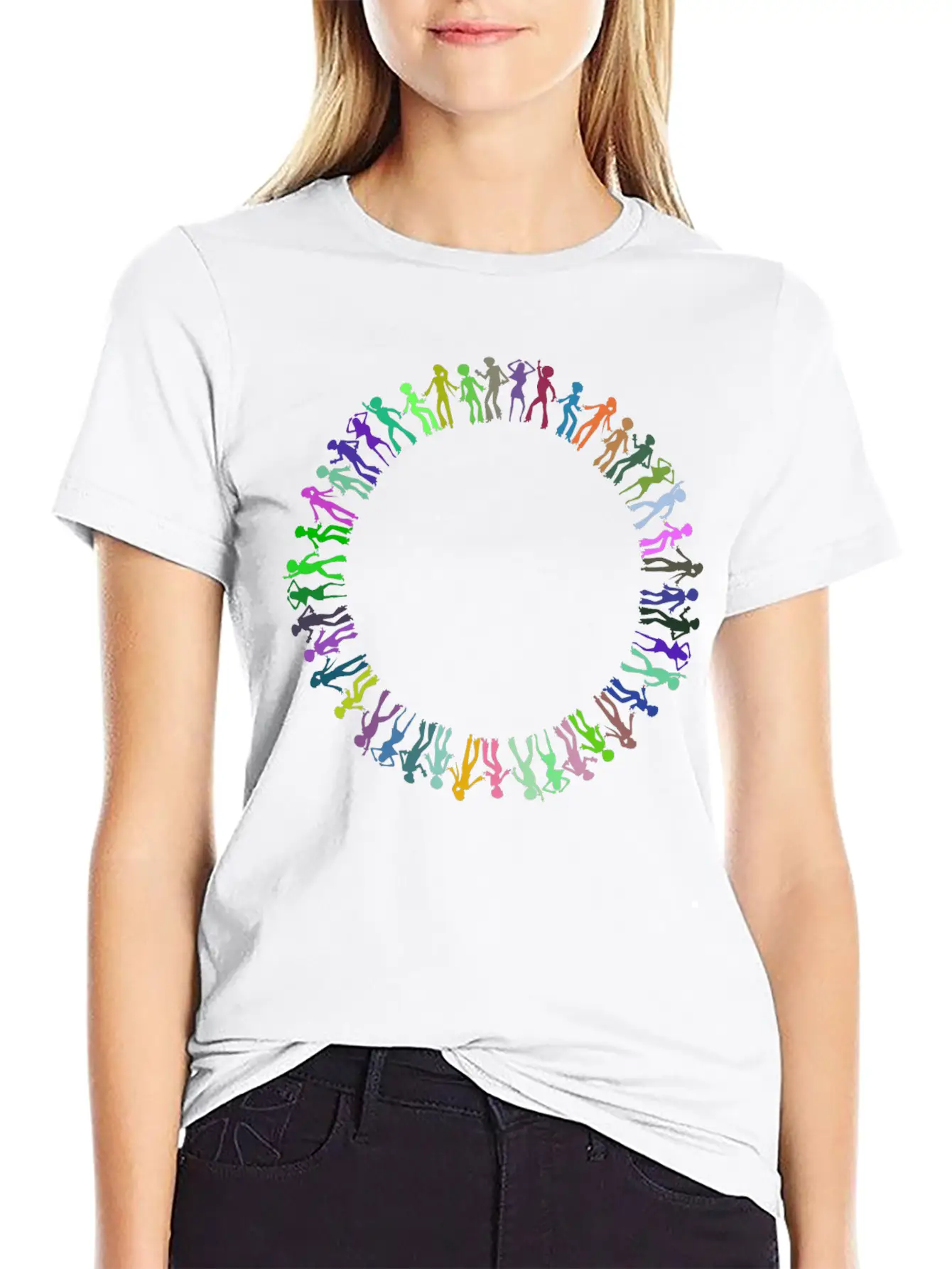 Disco Dancers Circle Prismatic Essential Cotton Tee For Daily Outfits – Unisex Style