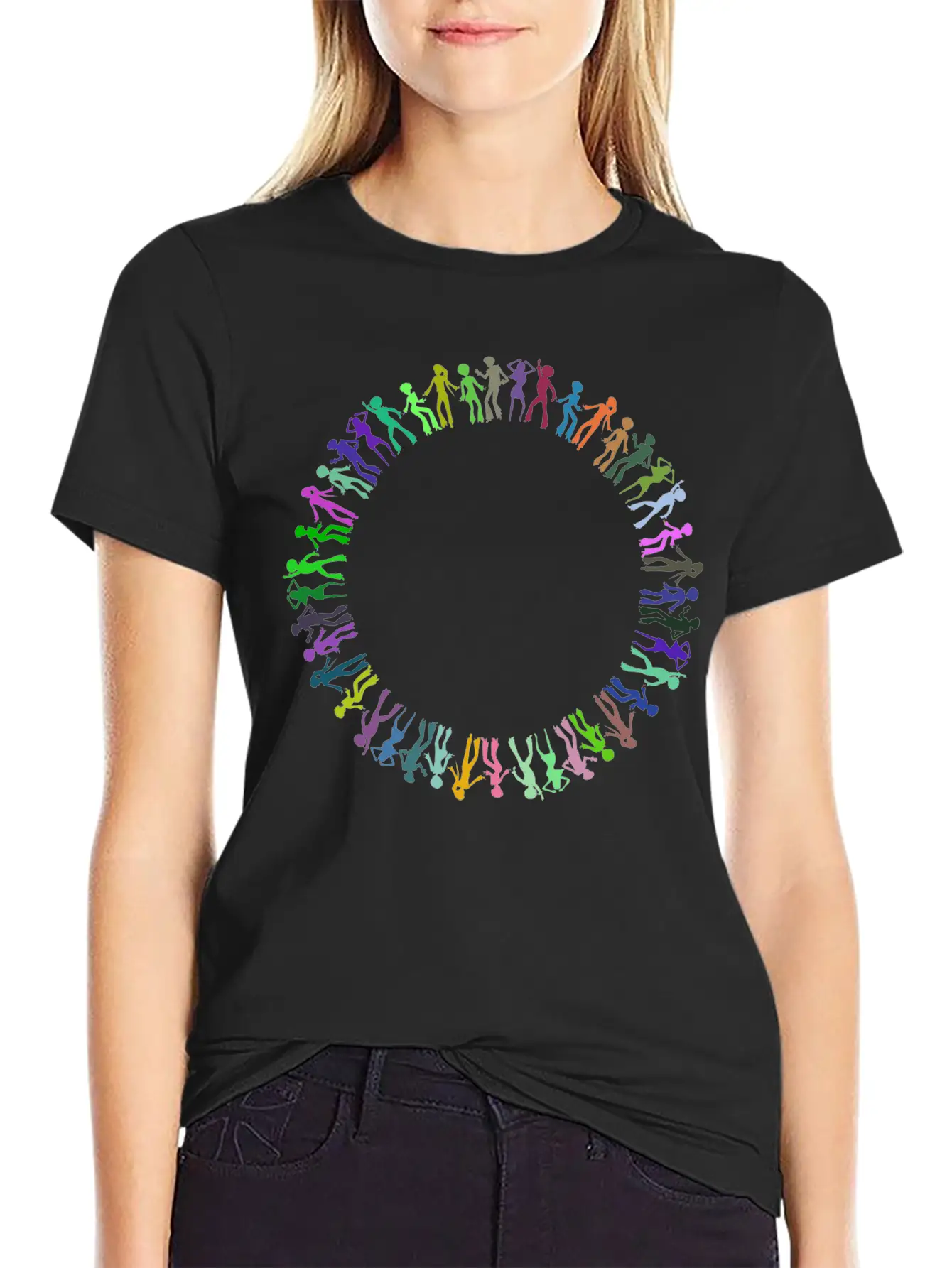 Disco Dancers Circle Prismatic Essential Cotton Tee For Daily Outfits – Unisex Style