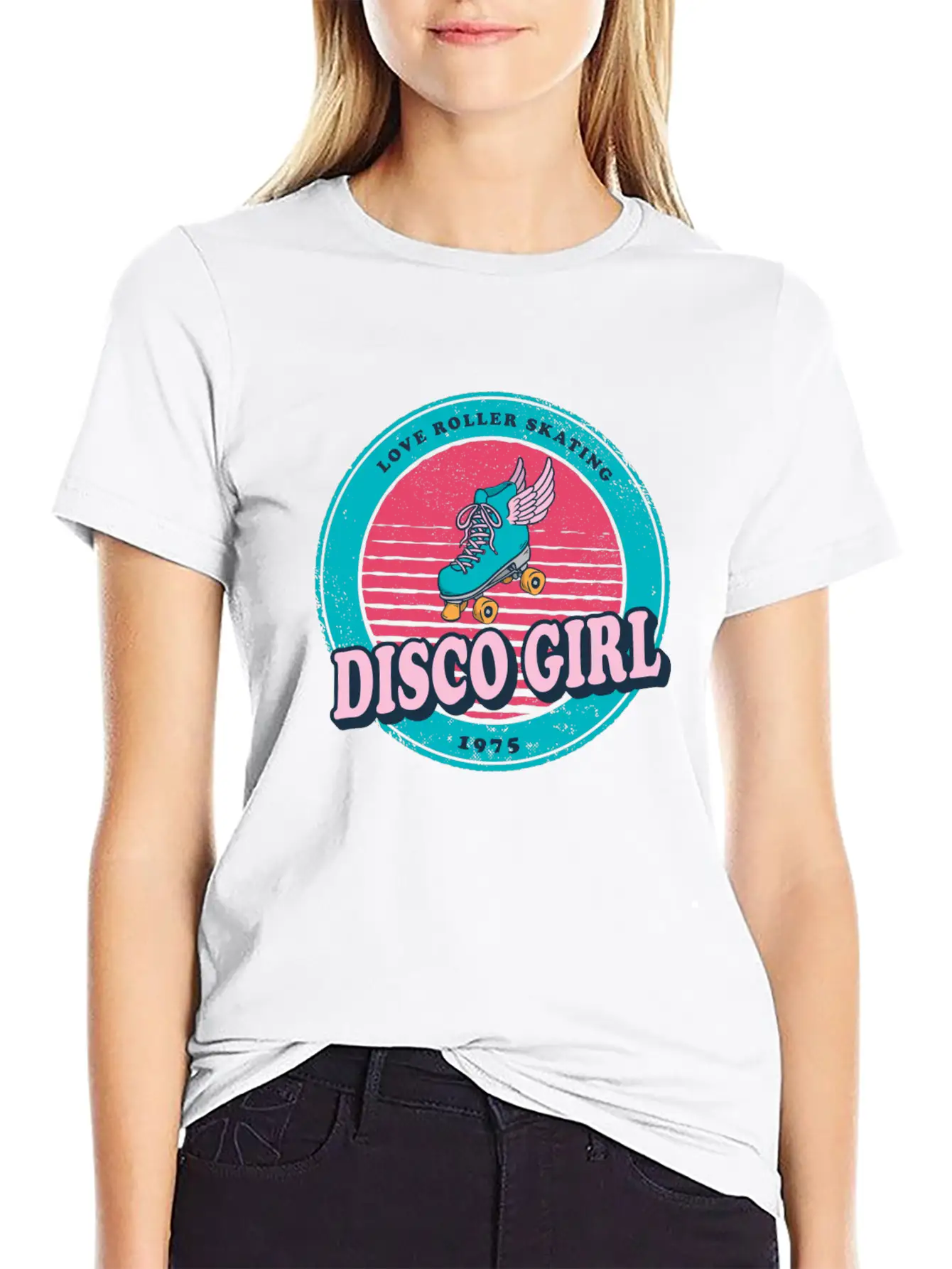 Disco Girl Roller Skate Design Vintage / Gift Unisex Casual T-Shirt – Clean Design For Daily Comfort