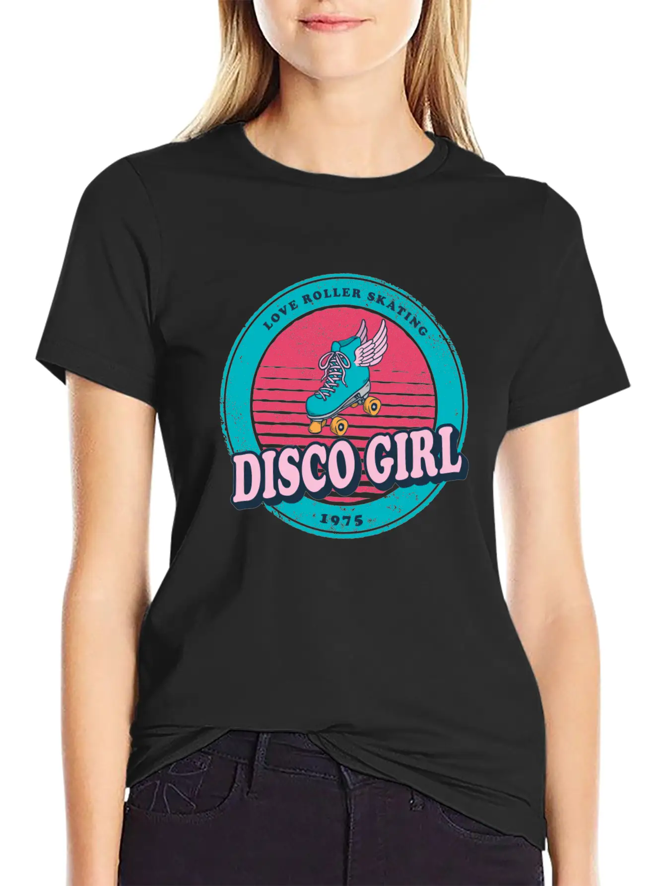 Disco Girl Roller Skate Design Vintage / Gift Unisex Casual T-Shirt – Clean Design For Daily Comfort