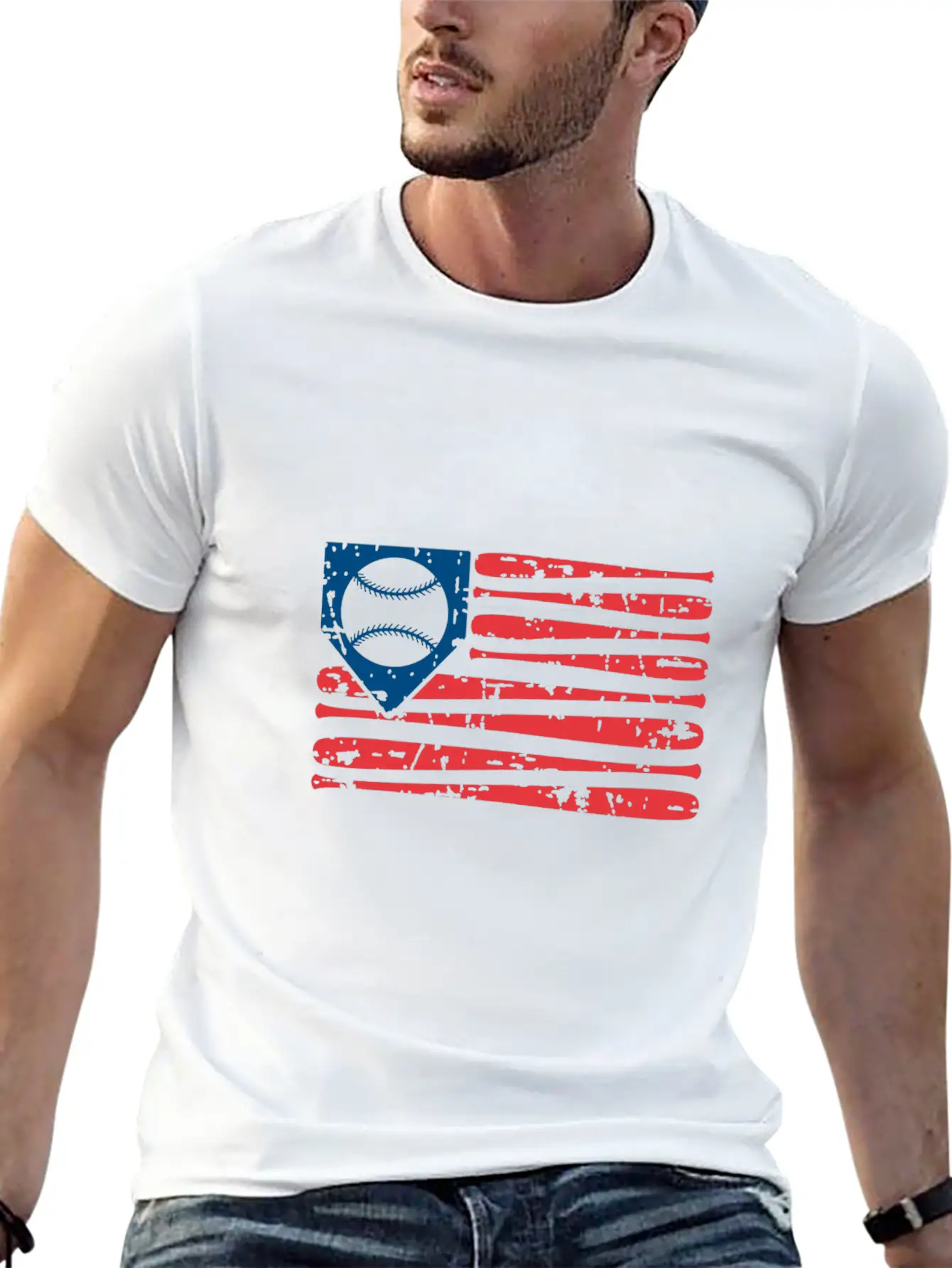 Distressed Baseball Flag Unisex Casual T-Shirt – Clean Design For Daily Comfort