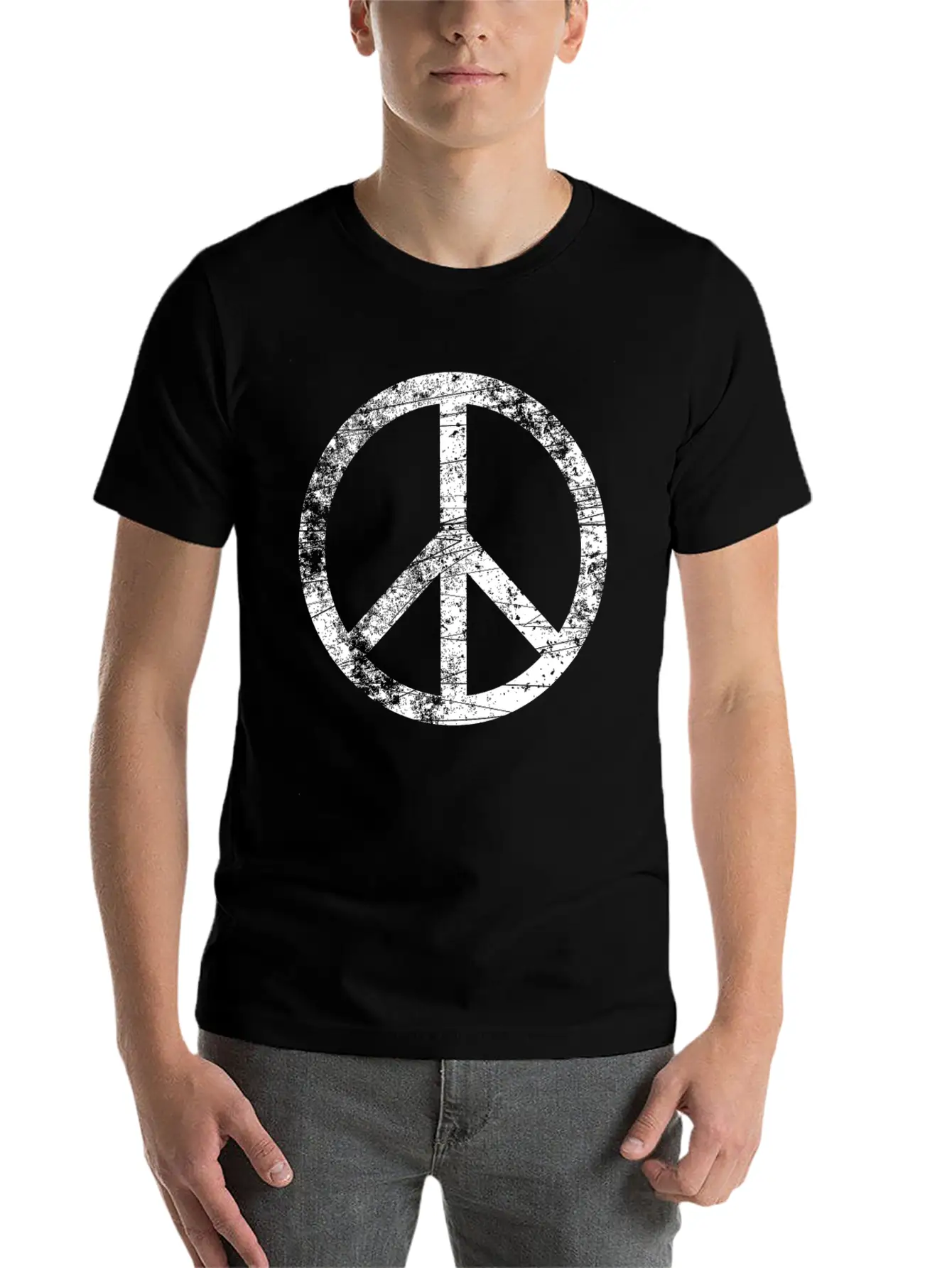 Distressed Peace Sign Retro Vintage Peace Symbol Casual Graphic T-Shirt – Simple And Comfortable Daily Wear