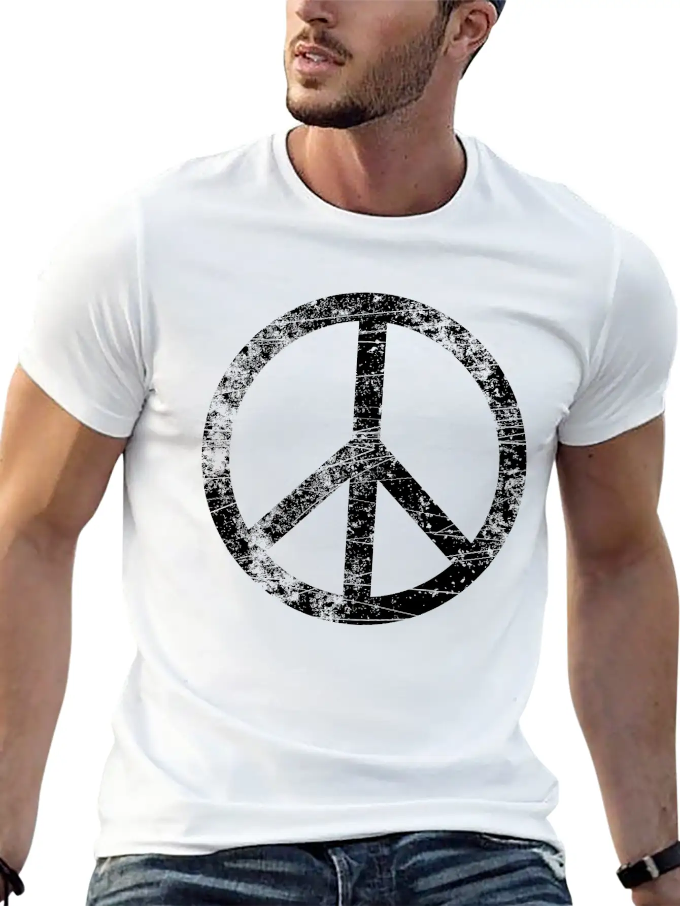 Distressed Peace Sign Retro Vintage Peace Symbol Casual Graphic T-Shirt – Simple And Comfortable Daily Wear