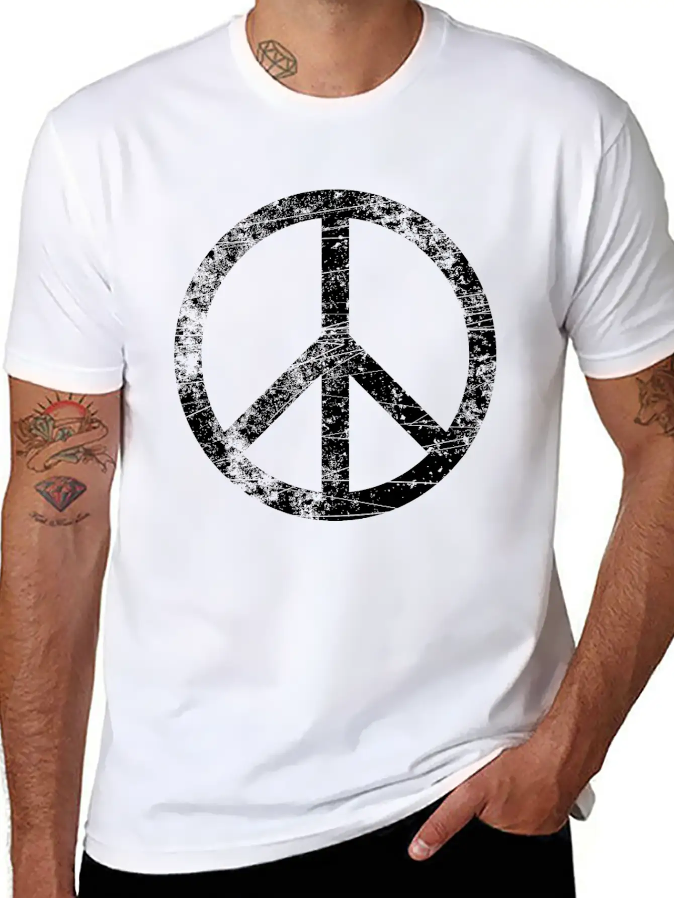 Distressed Peace Sign Retro Vintage Peace Symbol Casual Graphic T-Shirt – Simple And Comfortable Daily Wear