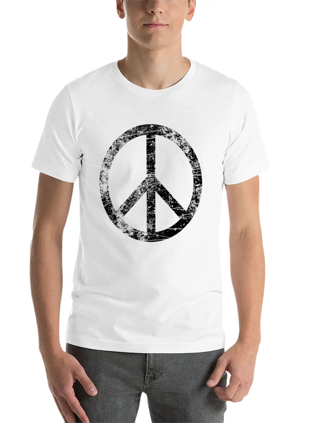 Distressed Peace Sign Retro Vintage Peace Symbol Casual Graphic T-Shirt – Simple And Comfortable Daily Wear