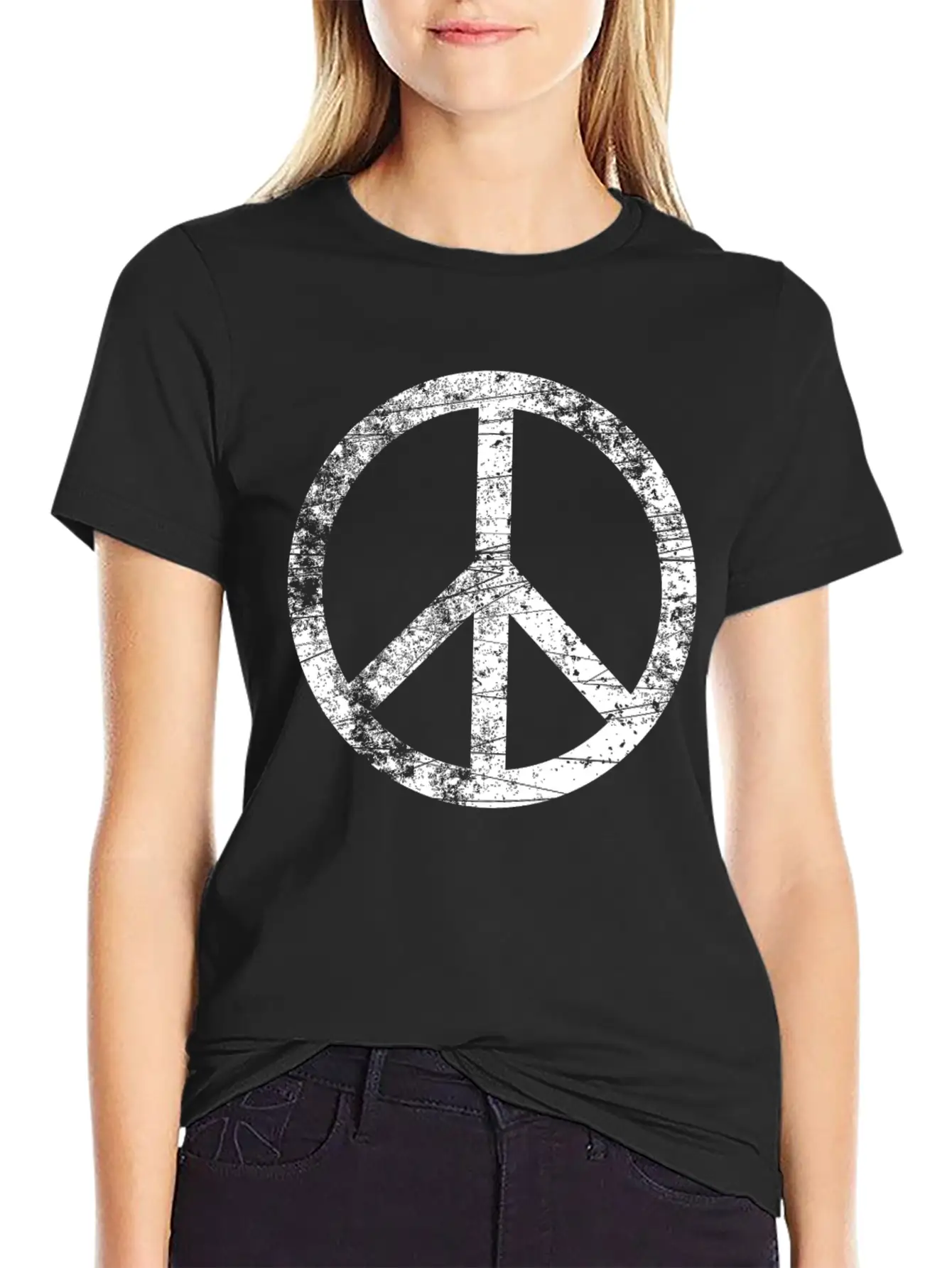 Distressed Peace Sign Retro Vintage Peace Symbol Casual Graphic T-Shirt – Simple And Comfortable Daily Wear