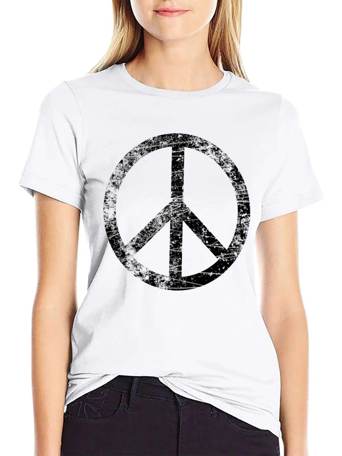 Distressed Peace Sign Retro Vintage Peace Symbol Casual Graphic T-Shirt – Simple And Comfortable Daily Wear