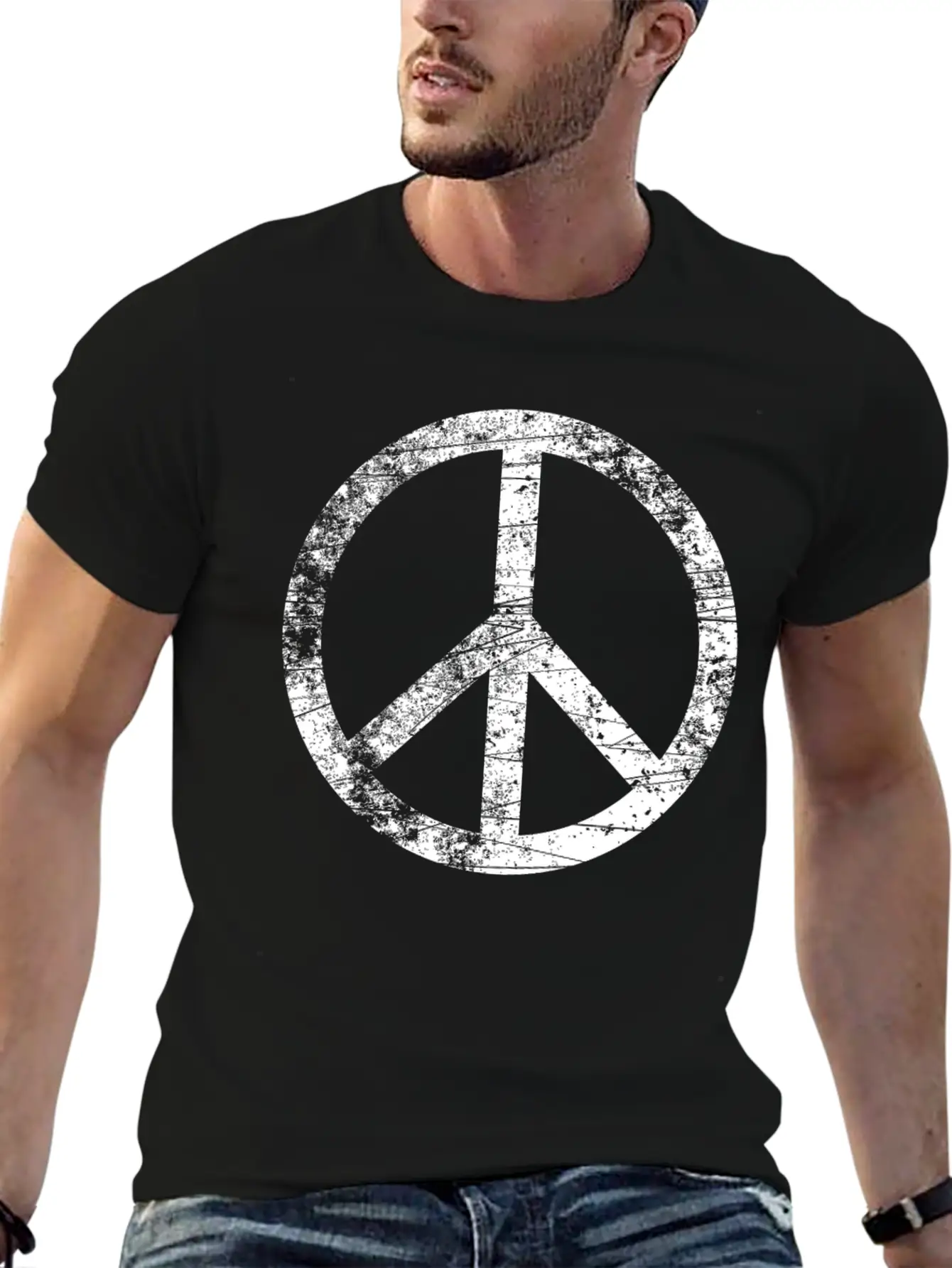 Distressed Peace Sign Retro Vintage Peace Symbol Casual Graphic T-Shirt – Simple And Comfortable Daily Wear