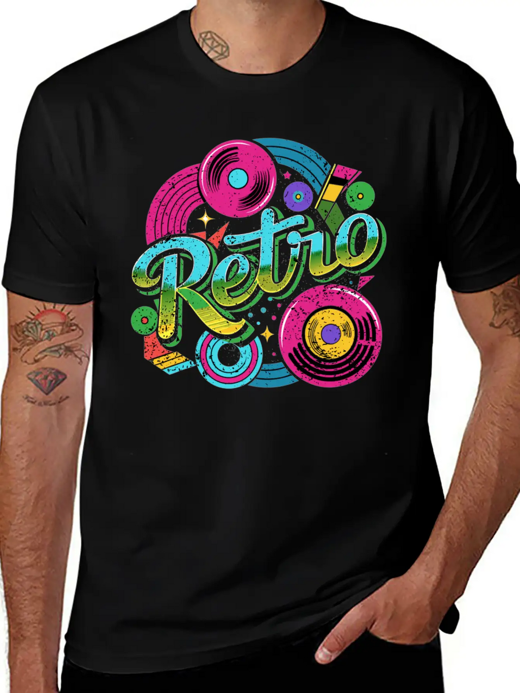 Distressed Retro Music With Neon Colours Unisex Casual T-Shirt – Clean Design For Daily Comfort