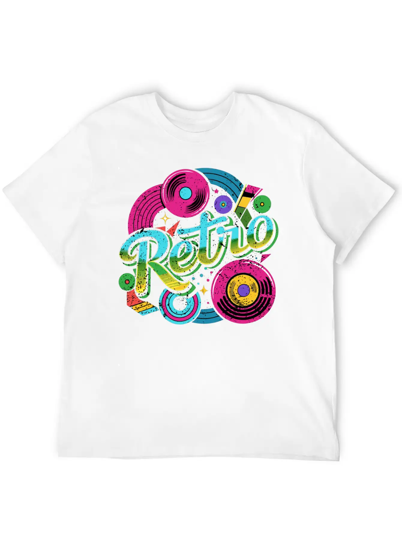 Distressed Retro Music With Neon Colours Unisex Casual T-Shirt – Clean Design For Daily Comfort